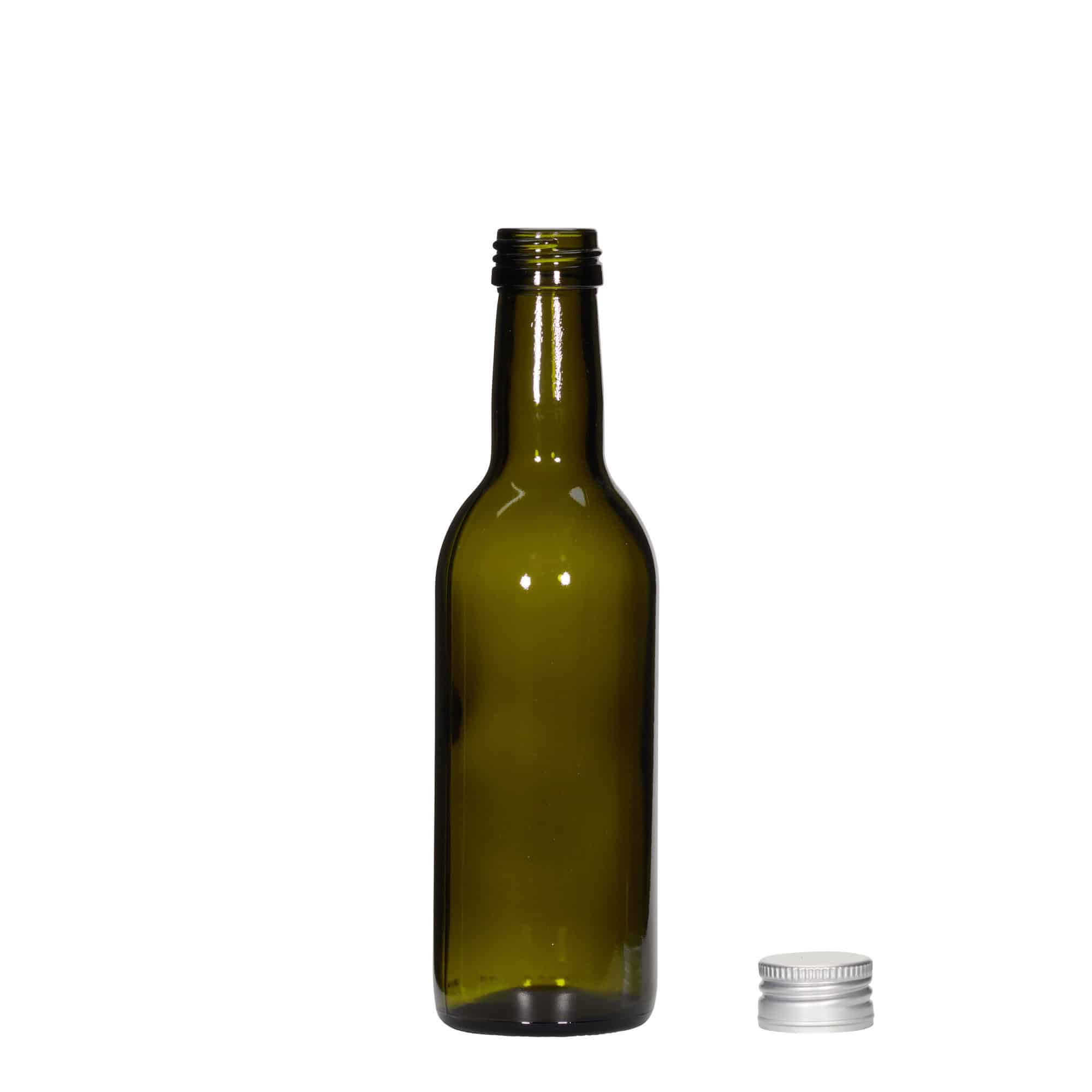 250 ml Glasflasche „Bordeaux“, antikgrün, Mündung: PP 28