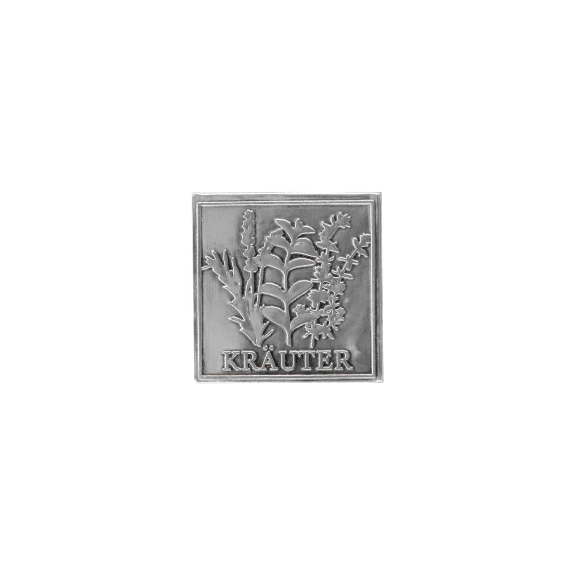 Zinnetikett „Kräuter“, quadratisch, Metall, silber