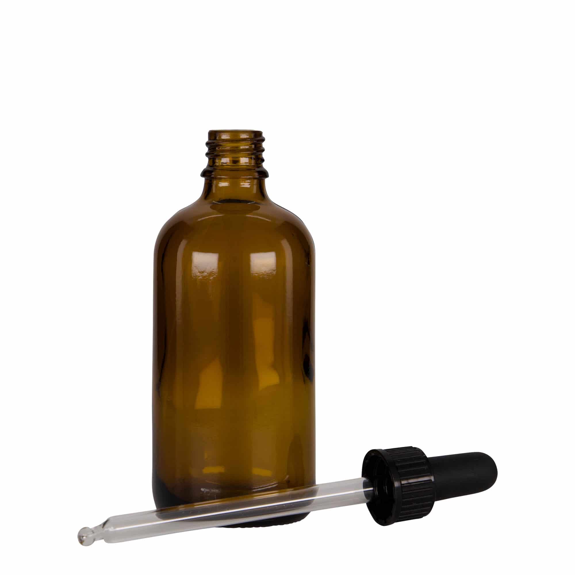 100 ml Pipettenflasche Medizin, Glas, braun-schwarz, Mündung: DIN 18