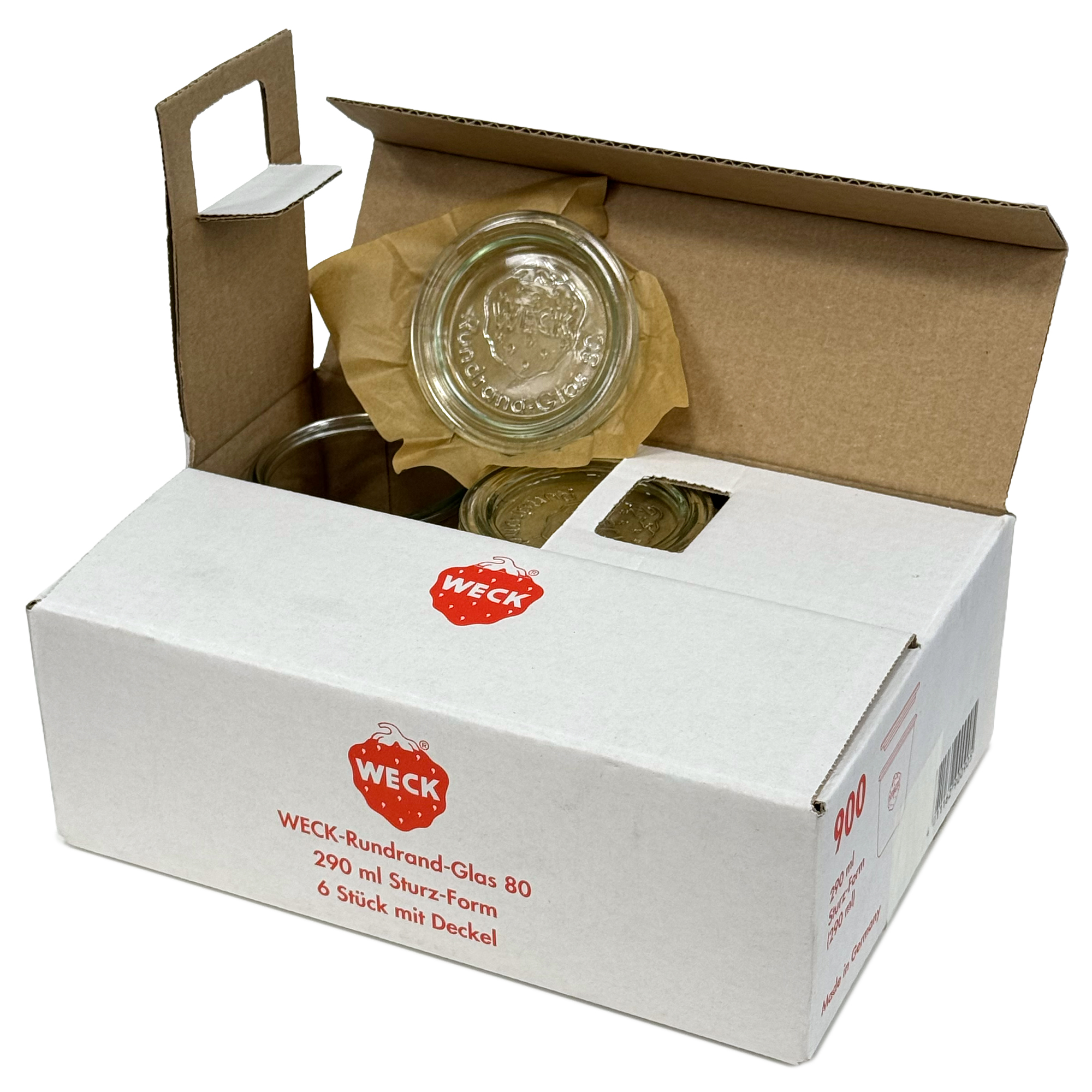 6x 290 ml WECK-Sturzglas hoch mit Glasdeckel RR 80