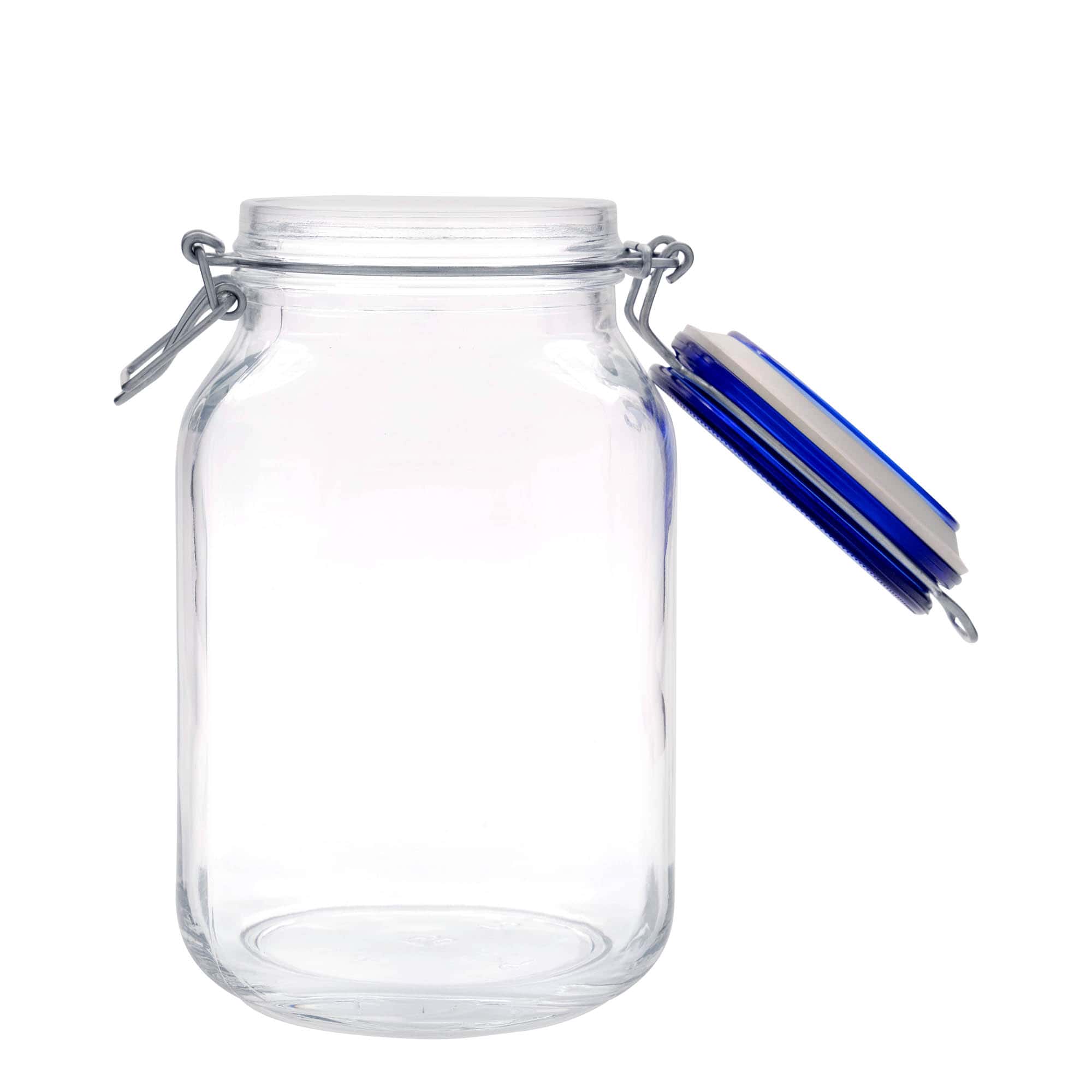 2.000 ml Drahtbügelglas „Fido“ Blue Top, quadratisch, Mündung: Drahtbügelverschluss