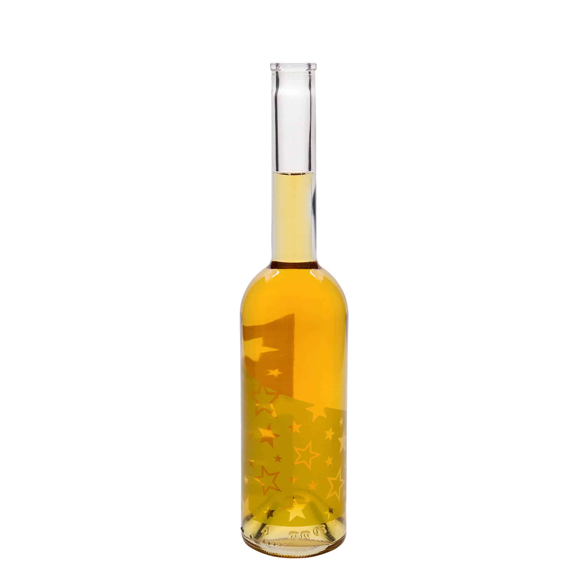 500 ml Glasflasche „Opera“, Motiv: Goldsterne, Mündung: Kork