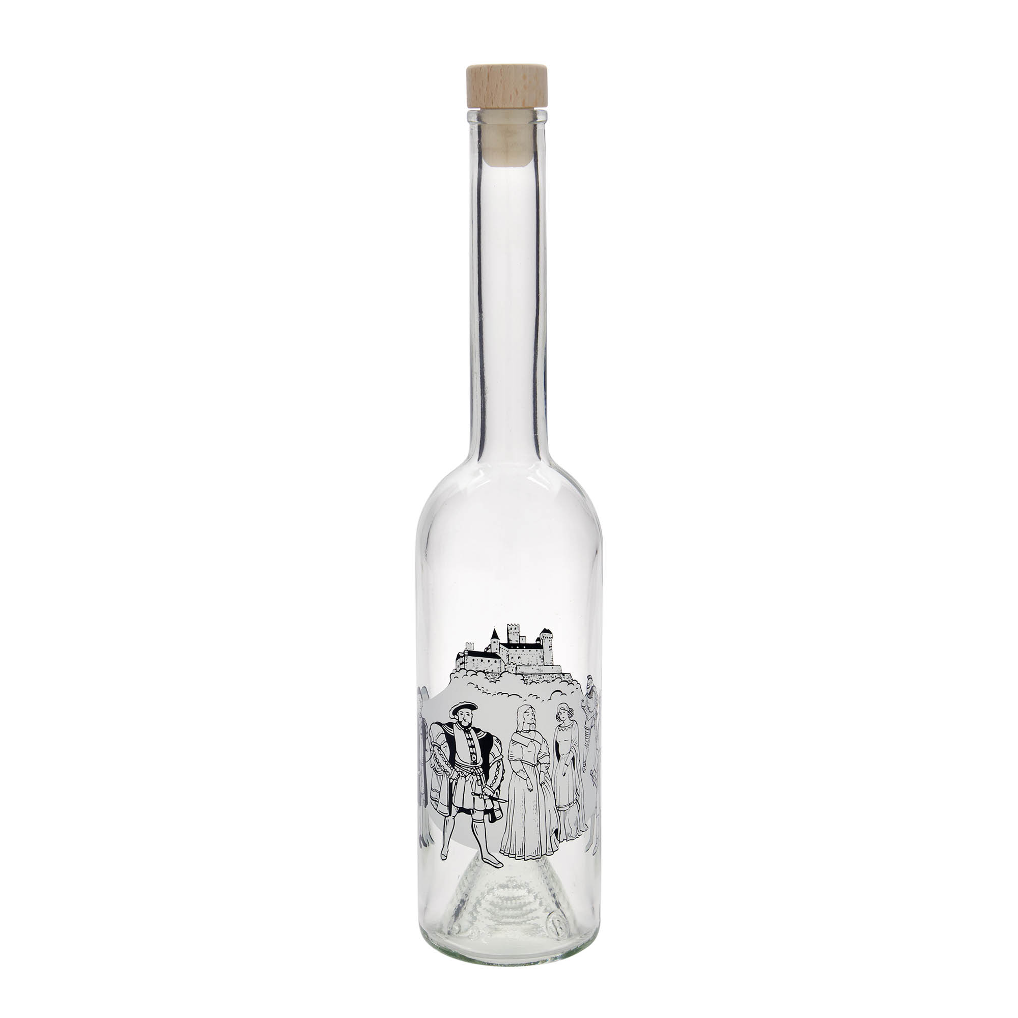500 ml Glasflasche 'Opera', Motiv: Mittelalter, Mündung: Kork 500 ml Glasflasche 'Opera', Motiv: Mittelalter, Mündung: Kork