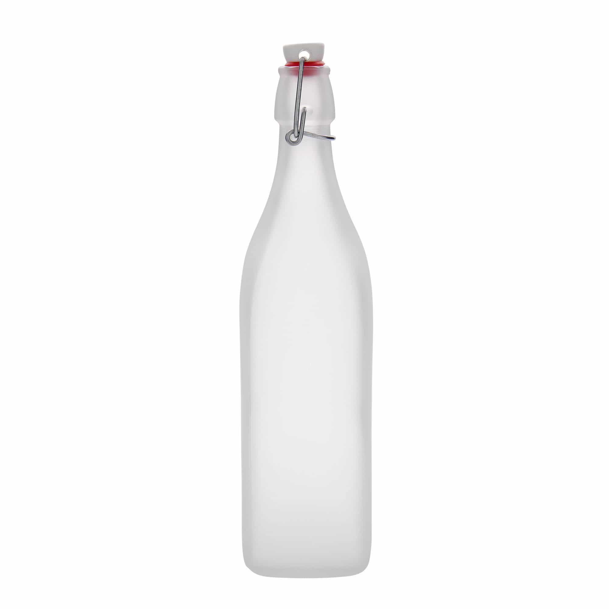 1.000 ml Glasflasche 'Swing, quadratisch, geeist, Mündung: Bügelverschluss
