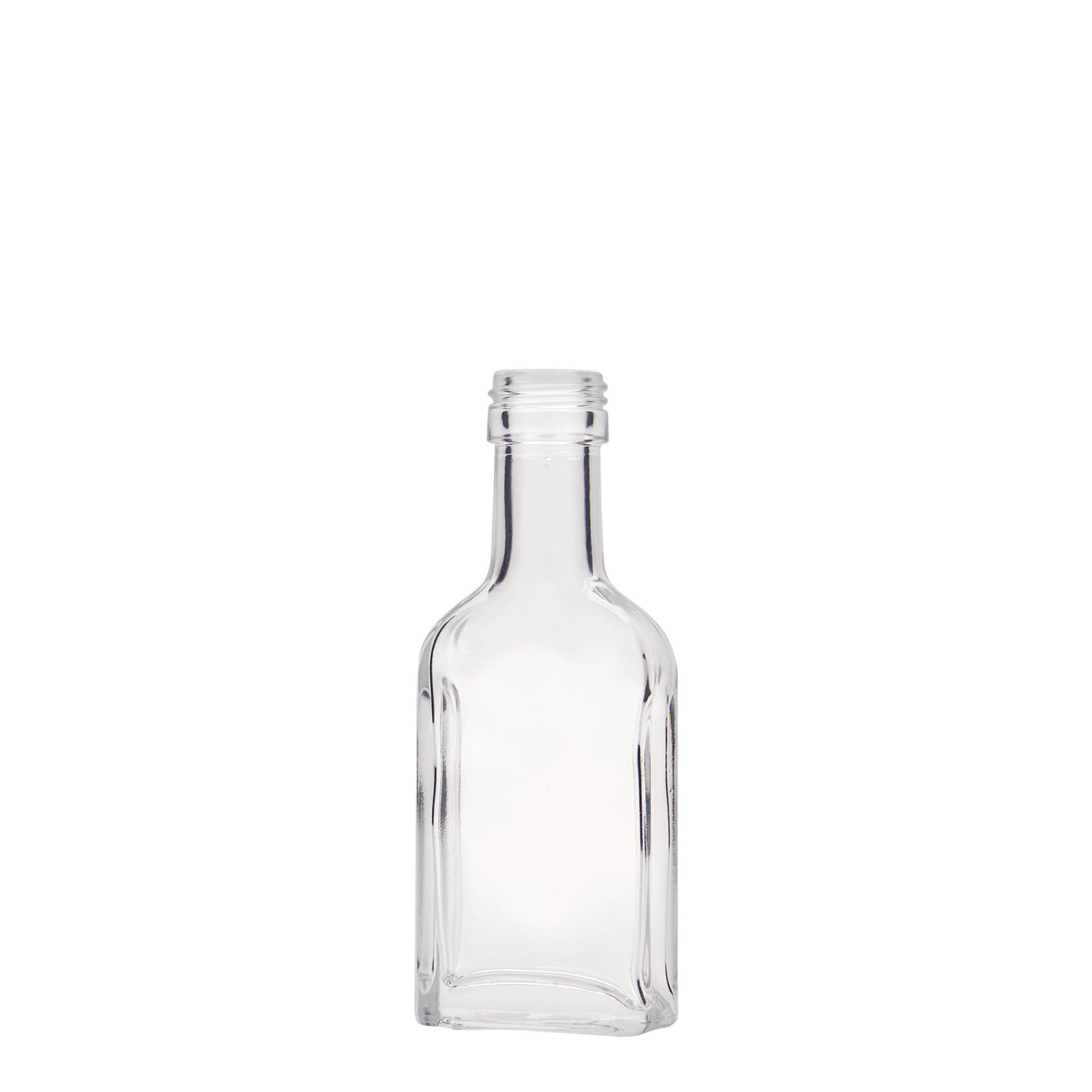 40 ml Taschenflasche Langhals, rechteckig, Glas, Mündung: PP 22 40 ml Taschenflasche Langhals, rechteckig, Glas, Mündung: PP 22