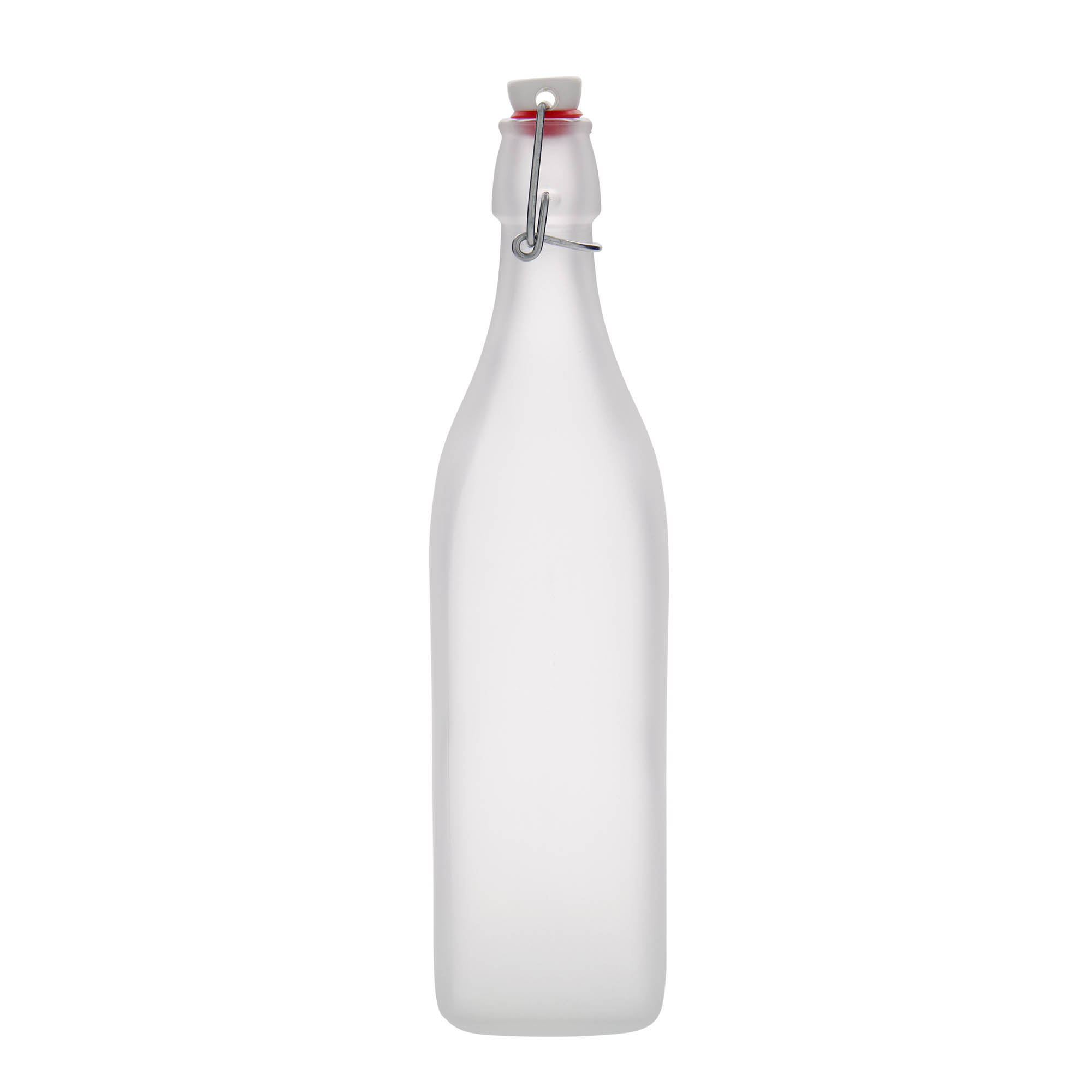 1.000 ml Glasflasche 'Swing', quadratisch, geeist, Mündung: Bügelverschluss 1.000 ml Glasflasche 'Swing', quadratisch, geeist, Mündung: Bügelverschluss