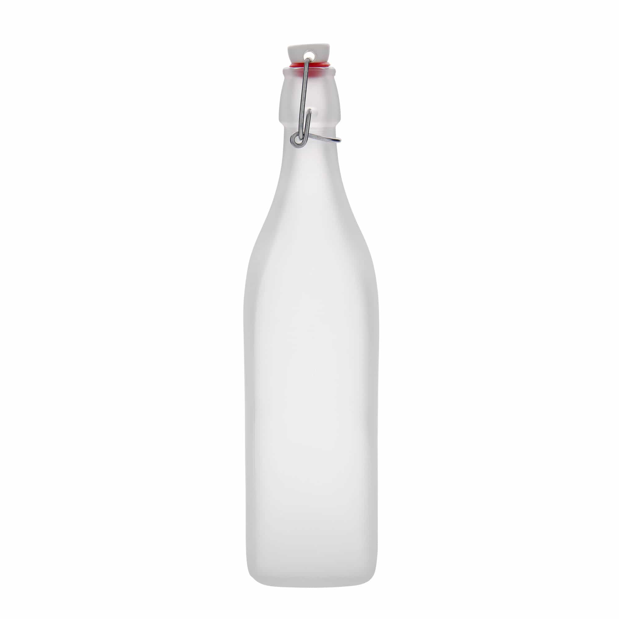 1.000 ml Glasflasche 'Swing', quadratisch, geeist, Mündung: Bügelverschluss