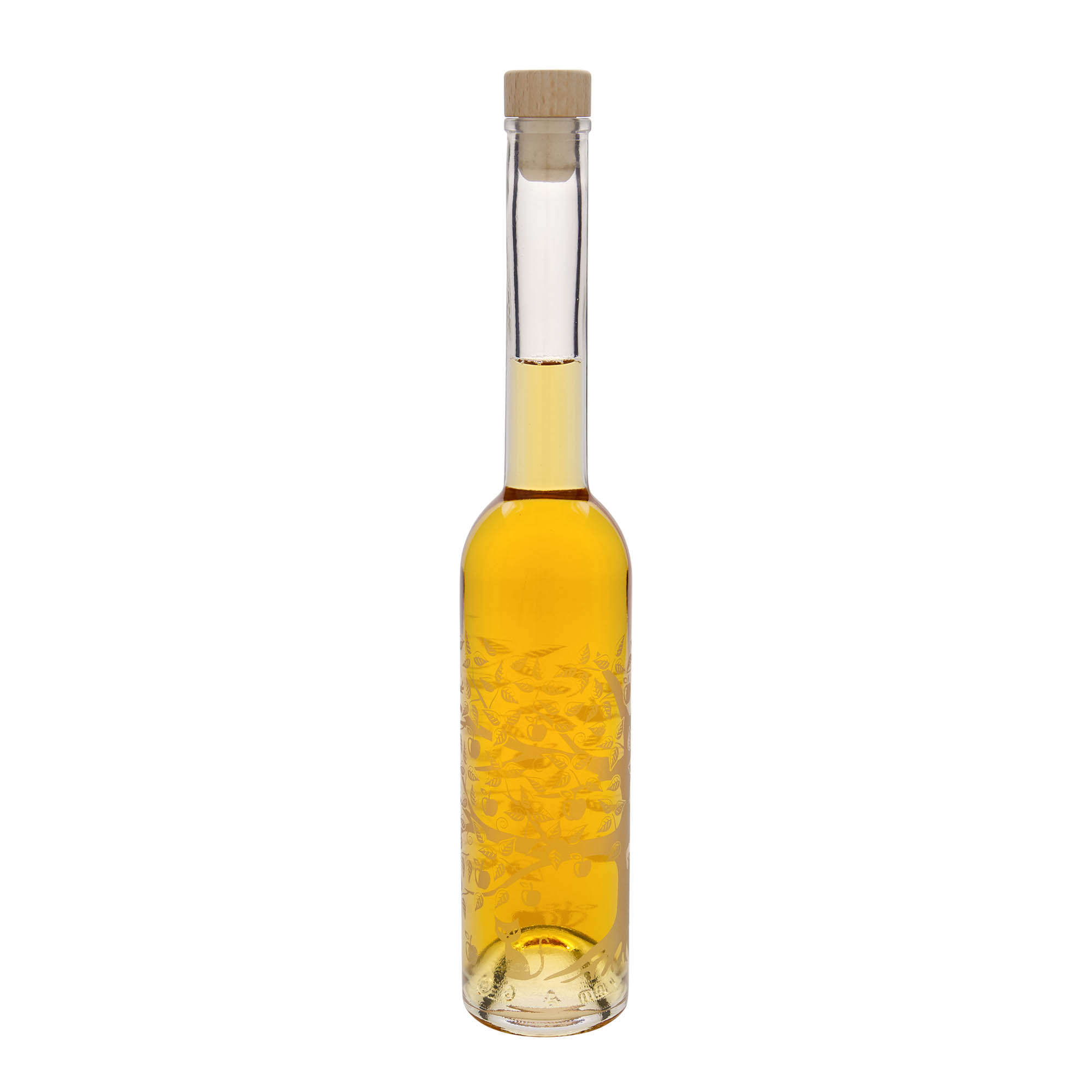 350 ml Glasflasche 'Opera', Motiv: Apfelbaum, Mündung: Kork