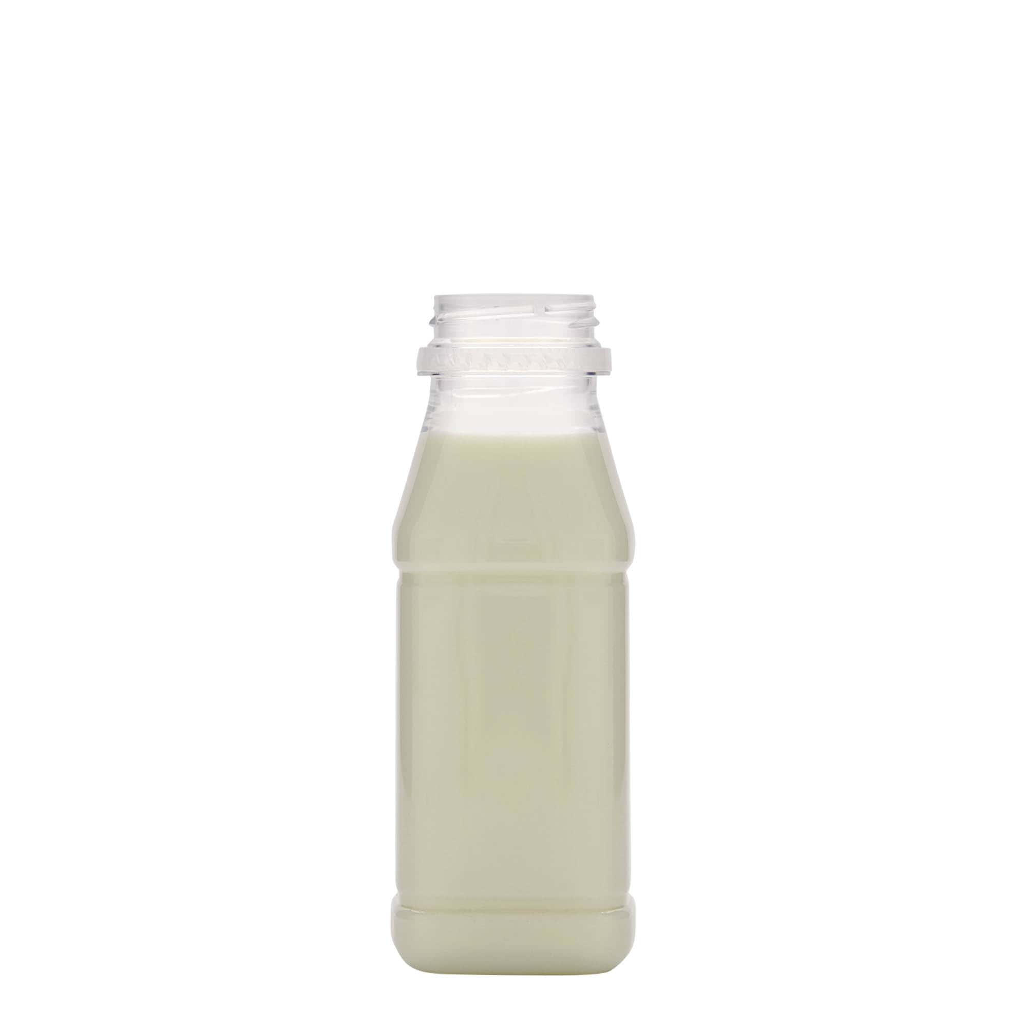 250 ml PET-Flasche 'Milk and Juice Carré', quadratisch, Kunststoff, Mündung: 38 mm