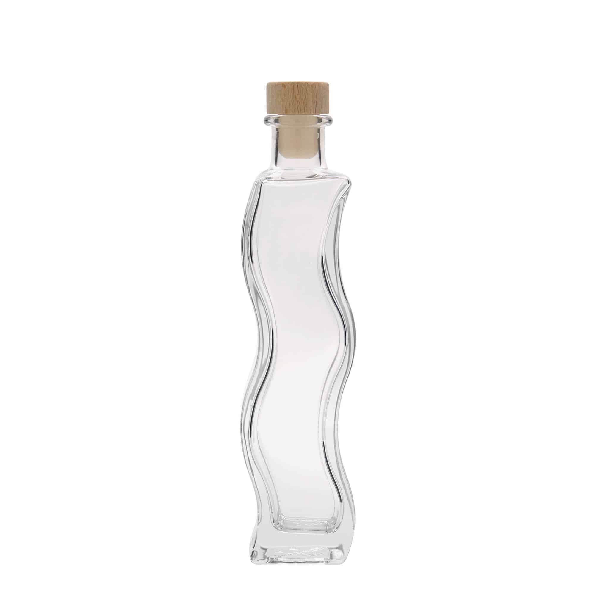 200 ml Glasflasche 'Welle', quadratisch, Mündung: Kork