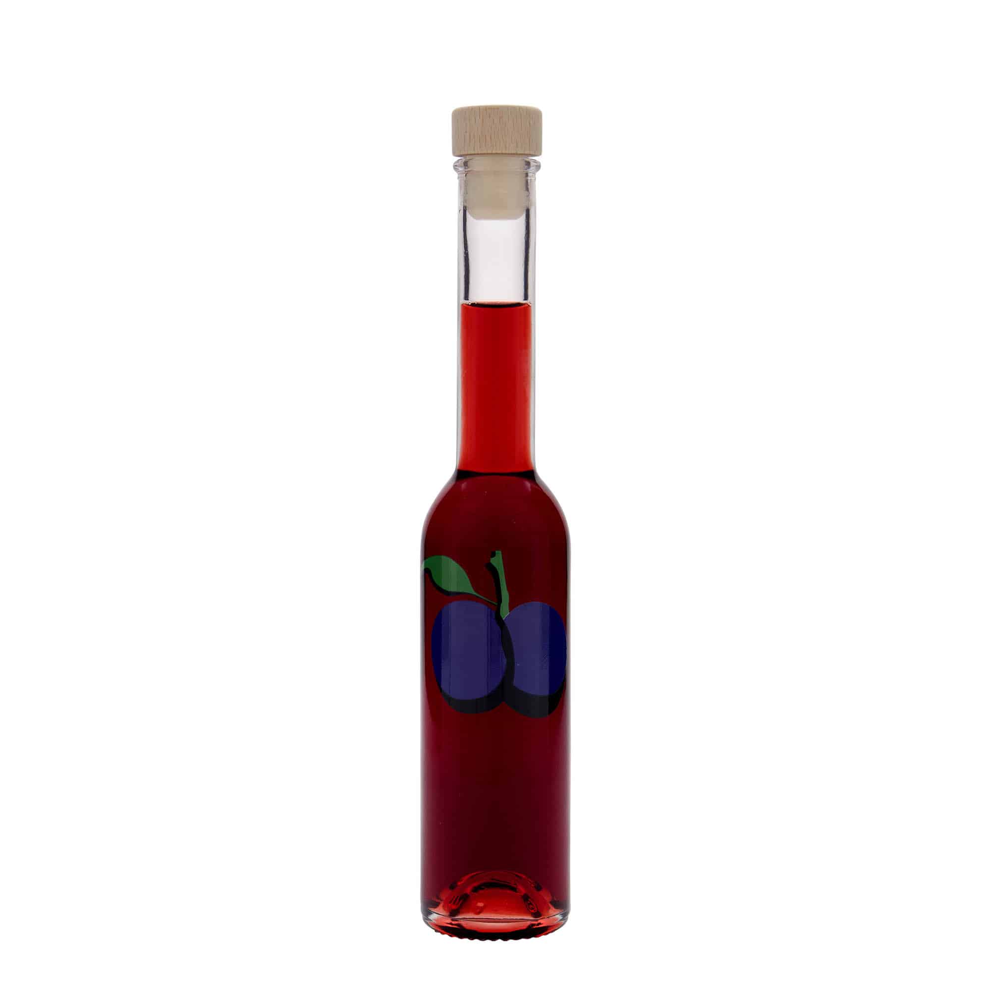 200 ml Glasflasche 'Opera', Motiv: Pflaume, Mündung: Kork