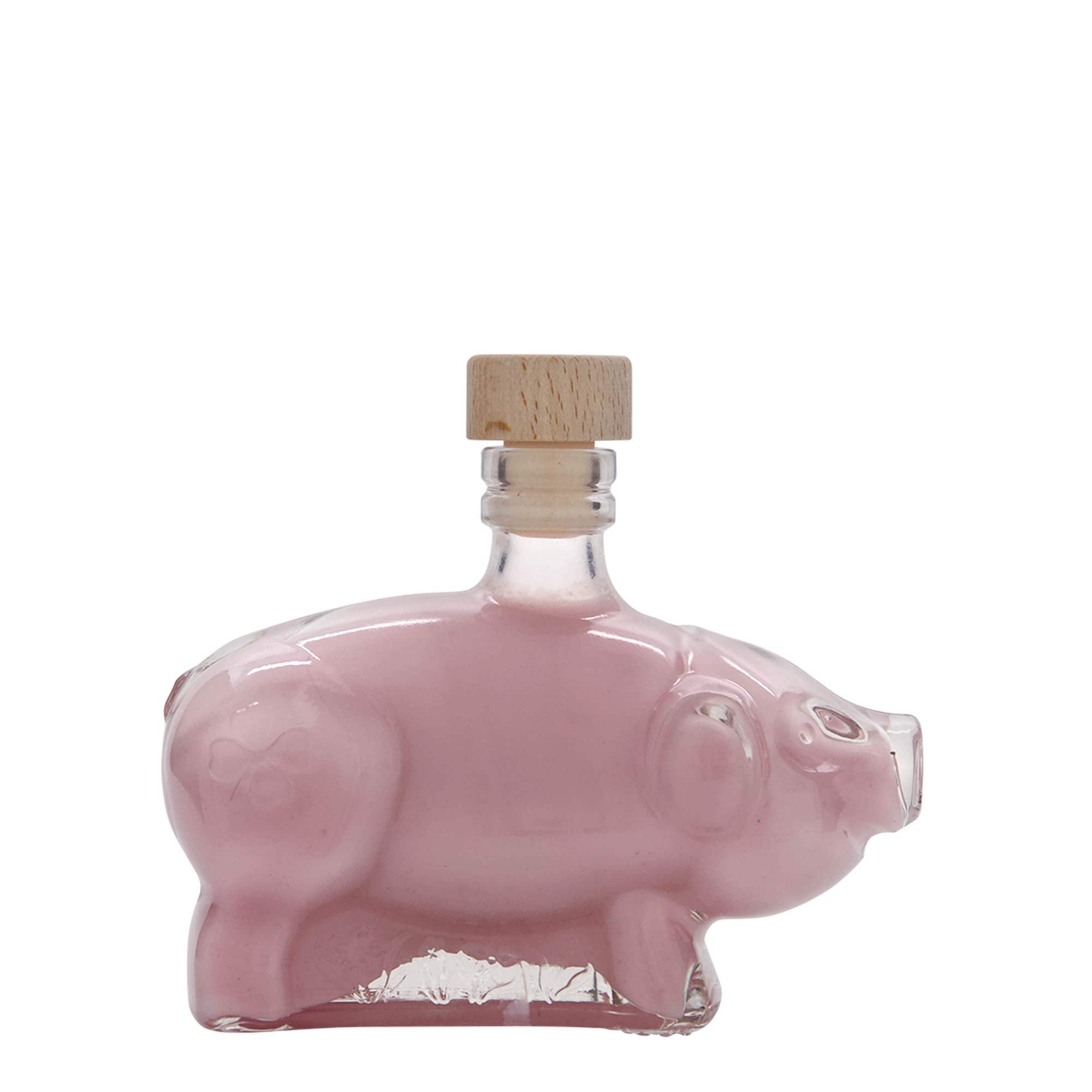 200 ml Glasflasche „Glücksschweinchen“, Mündung: Kork