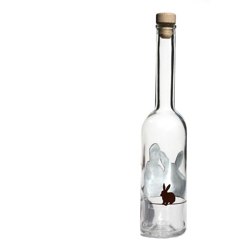 500 ml Glasflasche 'Opera', Motiv: Kaninchen, Mündung: Kork