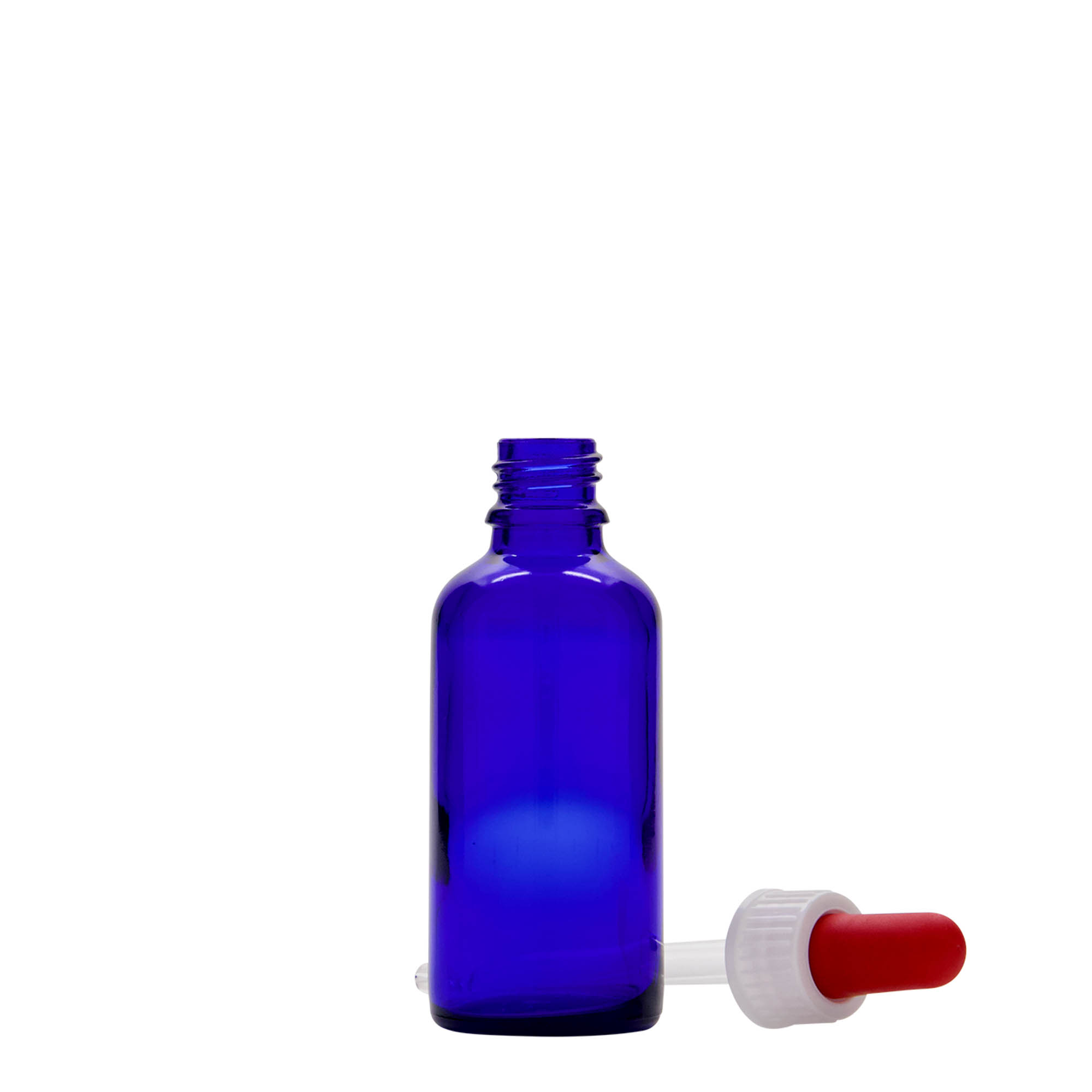 50 ml Pipettenflasche Medizin, Glas, royalblau-rot, Mündung: DIN 18
