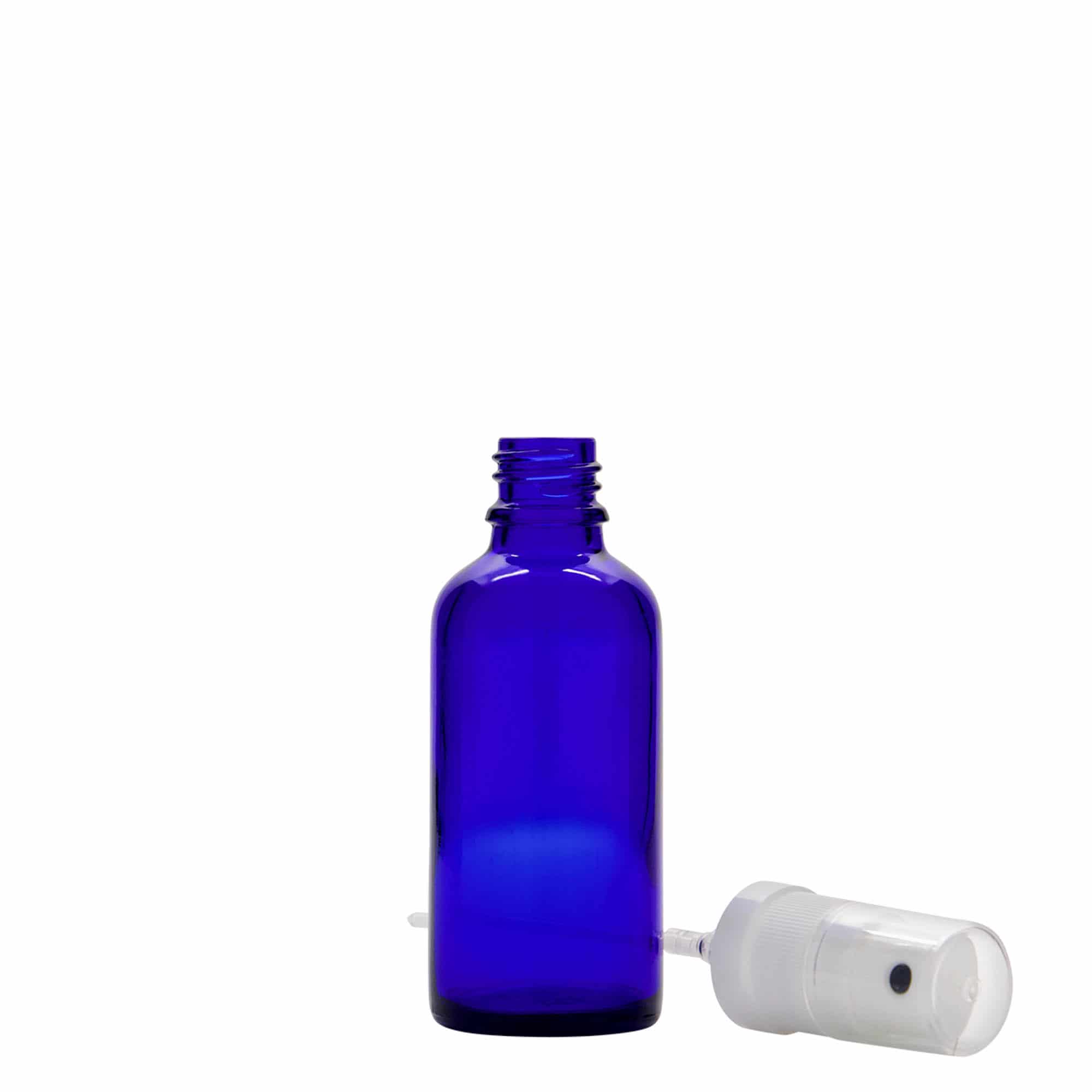 50 ml Sprühflasche Medizin, Glas, royalblau, Mündung: DIN 18