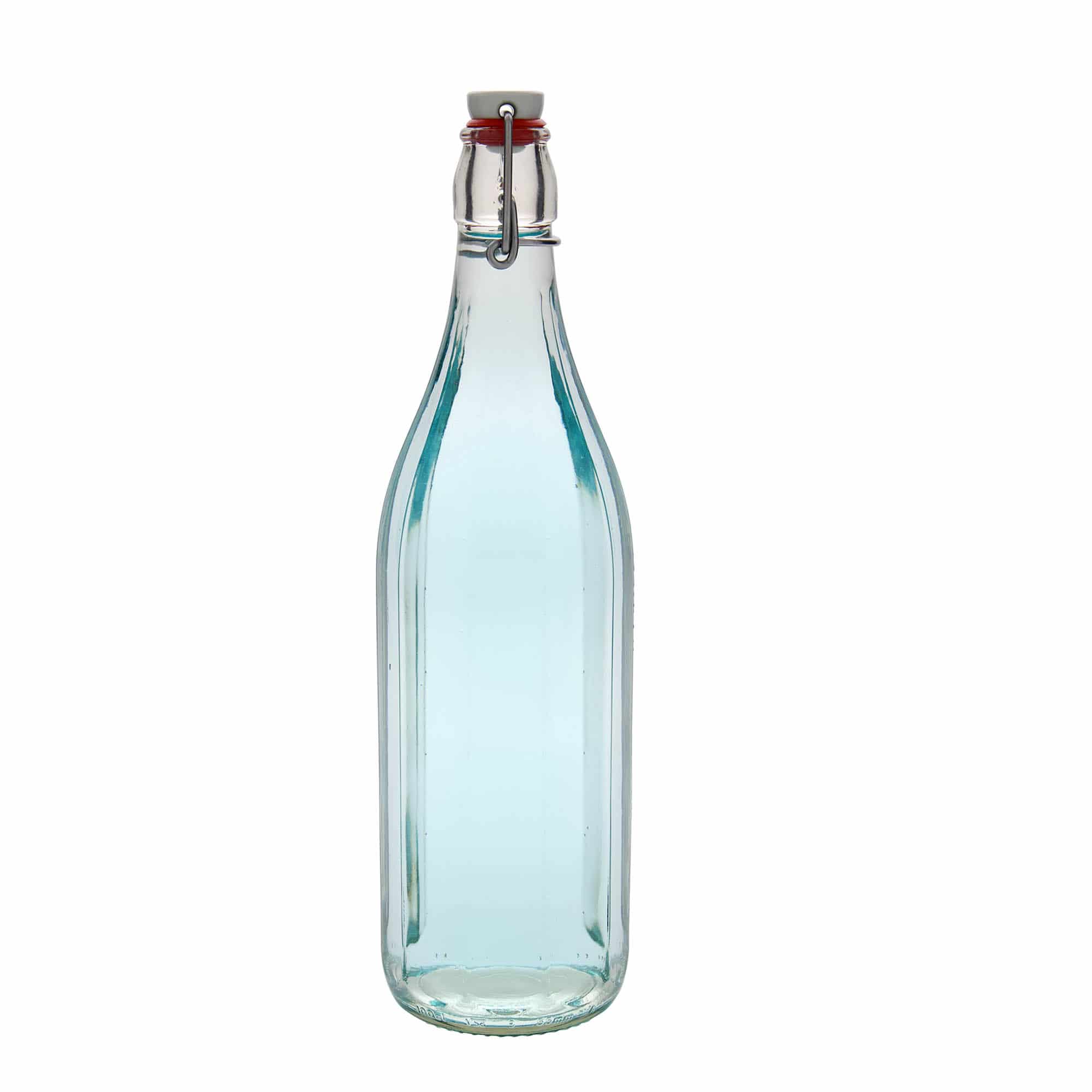 1.000 ml Glasflasche 'Bravo' #, zehneckig, Mündung: Bügelverschluss