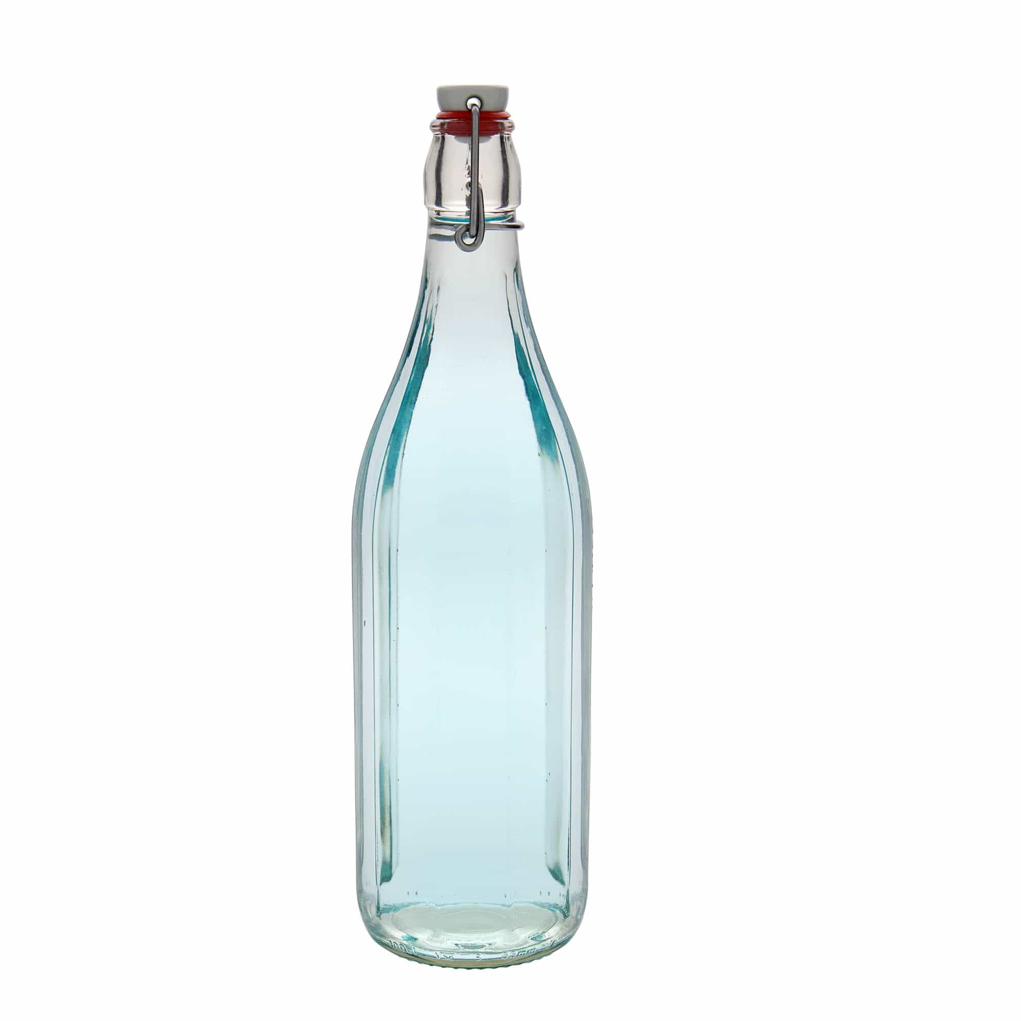 1.000 ml Glasflasche „Bravo“, zehneckig, Mündung: Bügelverschluss