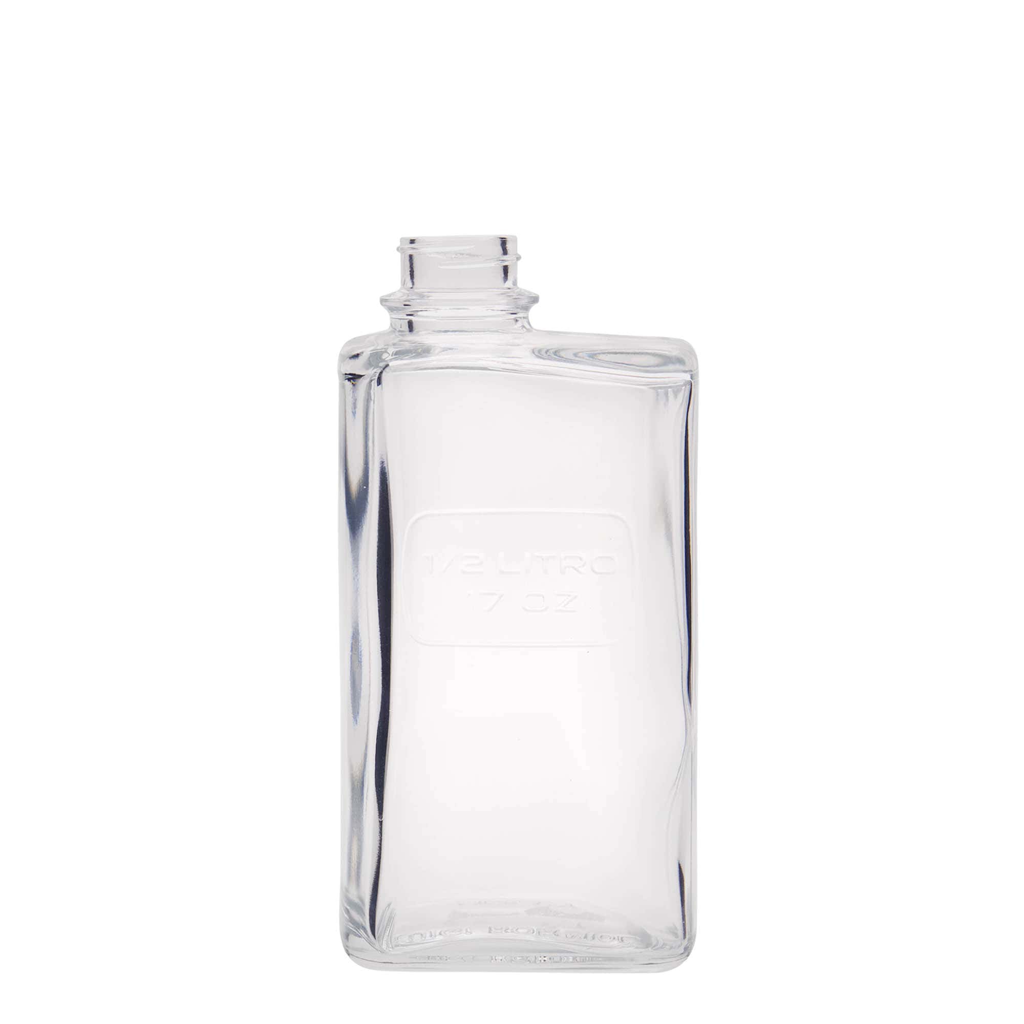 500 ml Glasflasche 'Optima Lattina', rechteckig, Mündung: Schraubverschluss