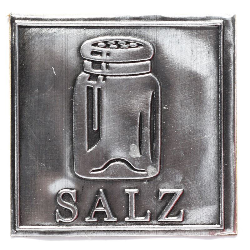 Zinnetikett 'Salz', quadratisch, Metall, silber Zinnetikett 'Salz', quadratisch, Metall, silber