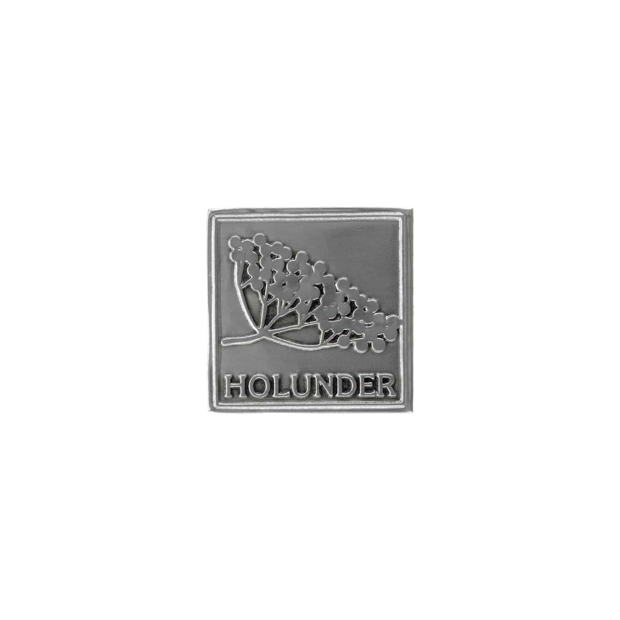 Zinnetikett „Holunder“, quadratisch, Metall, silber