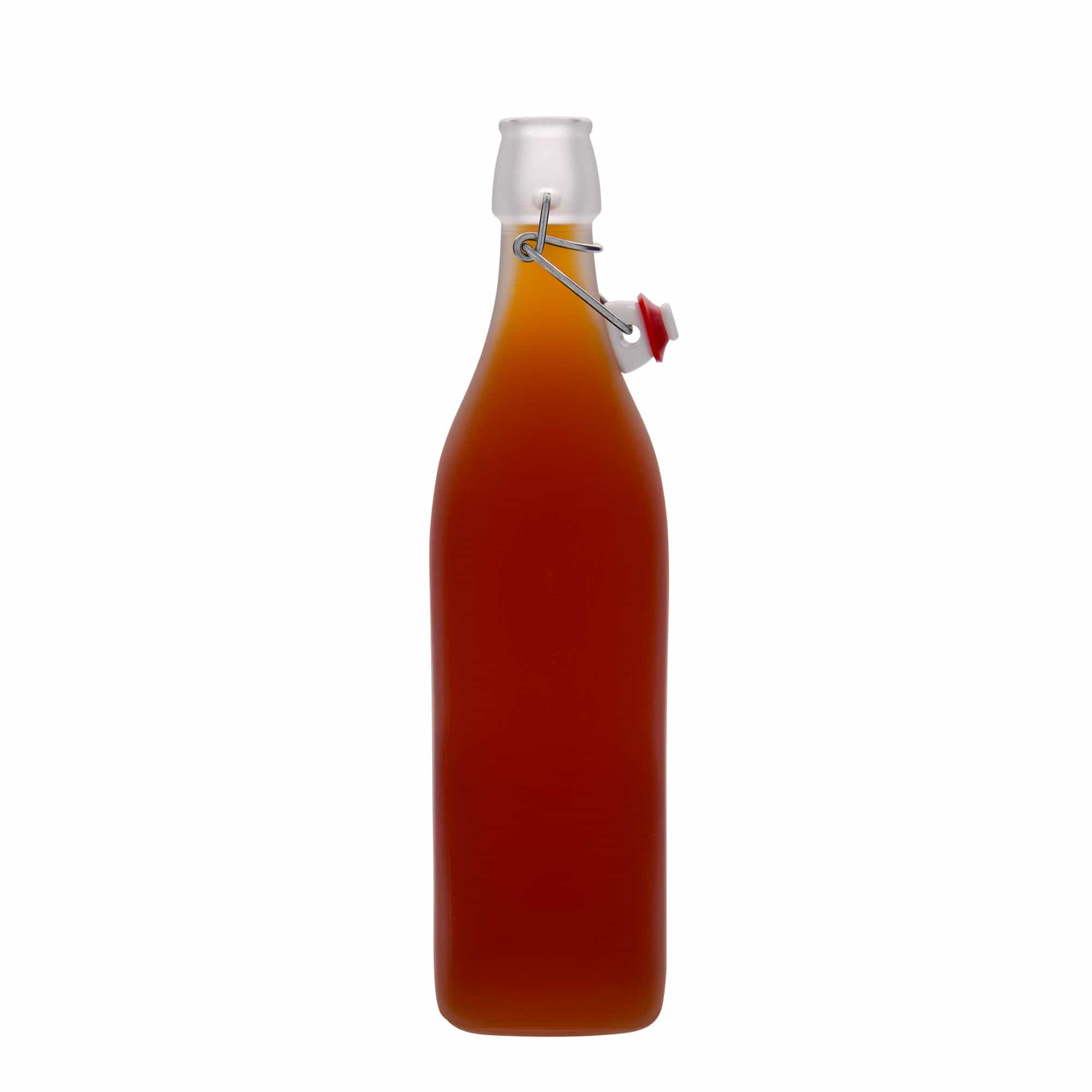 1.000 ml Glasflasche 'Swing', quadratisch, geeist, Mündung: Bügelverschluss 1.000 ml Glasflasche 'Swing', quadratisch, geeist, Mündung: Bügelverschluss