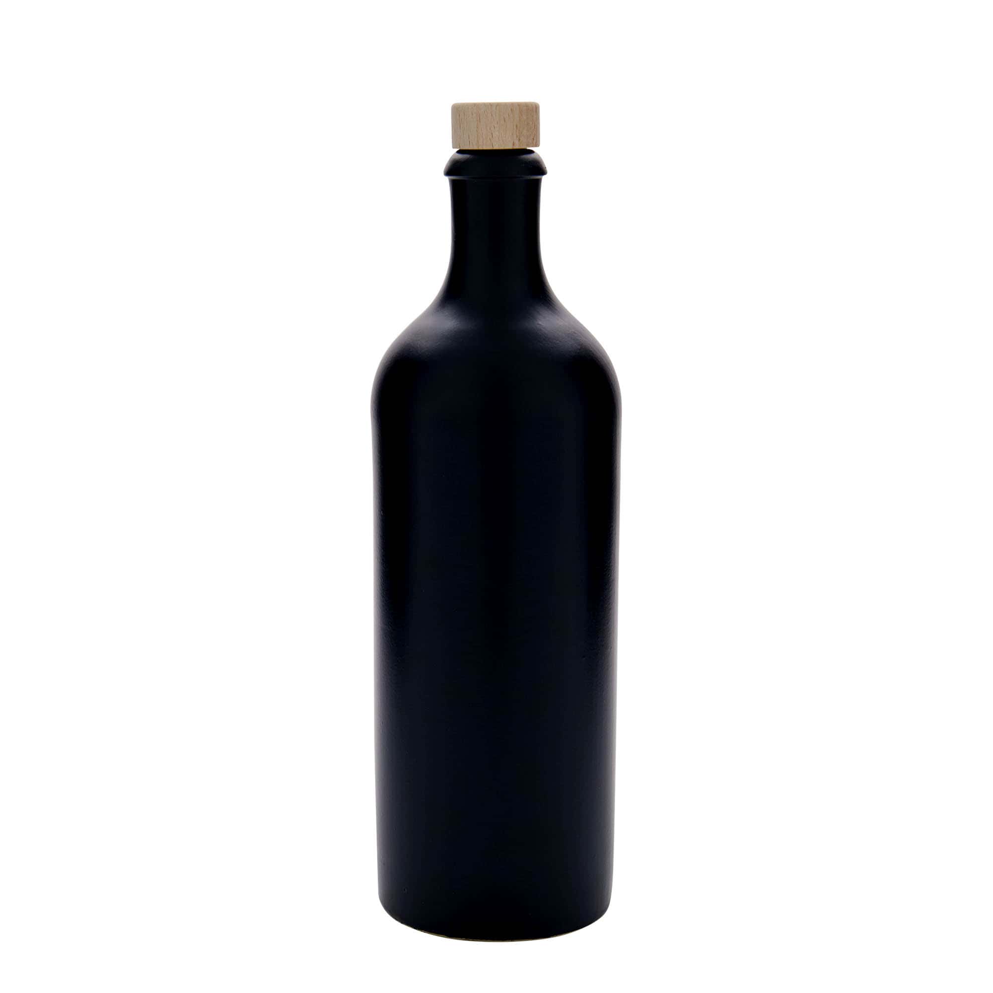 750 ml Tonkrug, Steinzeug, schwarz, Mündung: Kork