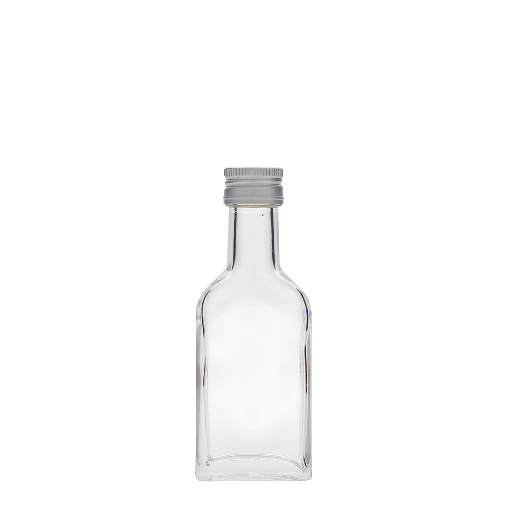 40 ml Taschenflasche Langhals, rechteckig, Glas, Mündung: PP 22 40 ml Taschenflasche Langhals, rechteckig, Glas, Mündung: PP 22