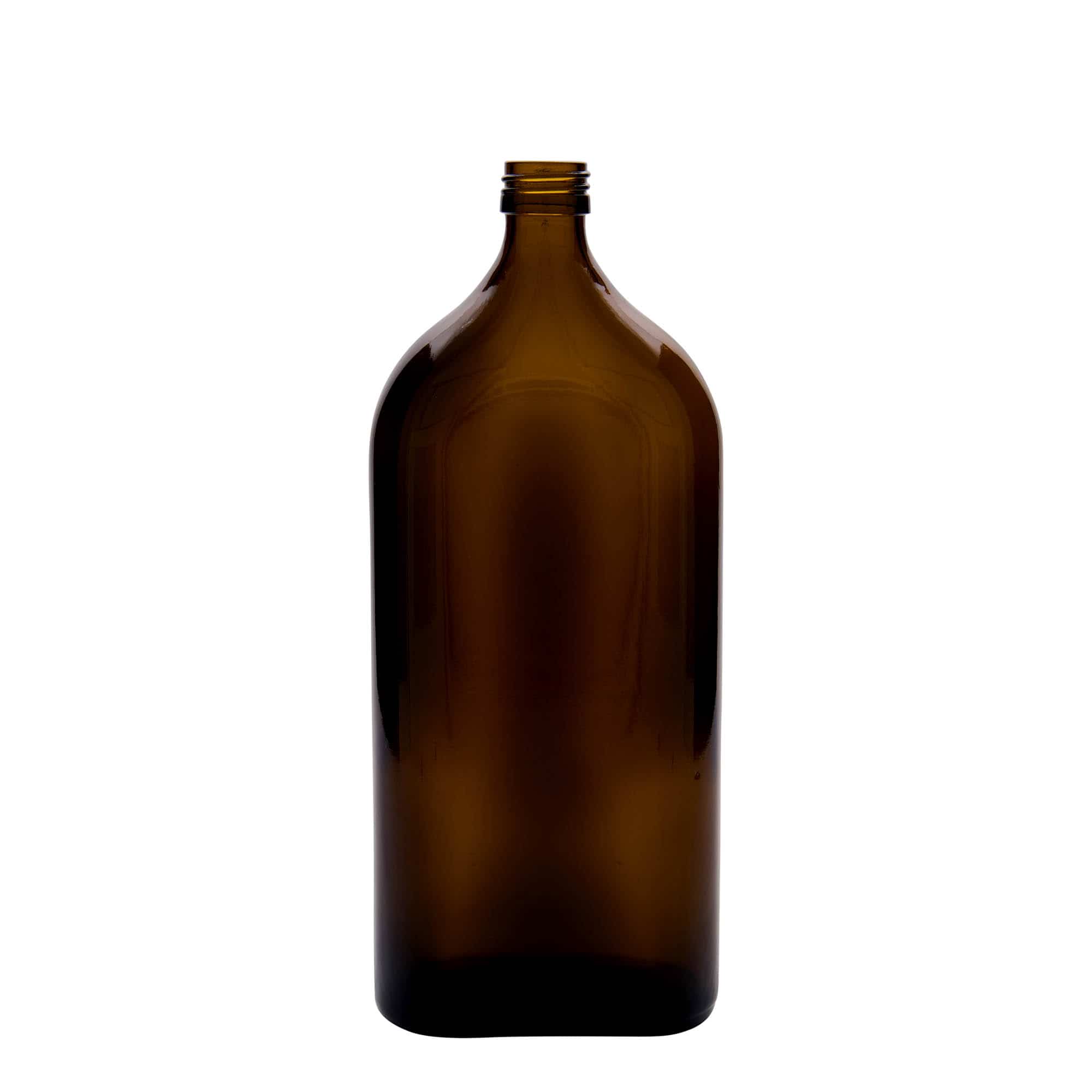 1.000 ml Medizinflasche Meplat, oval, Glas, braun, Mündung: PP 28