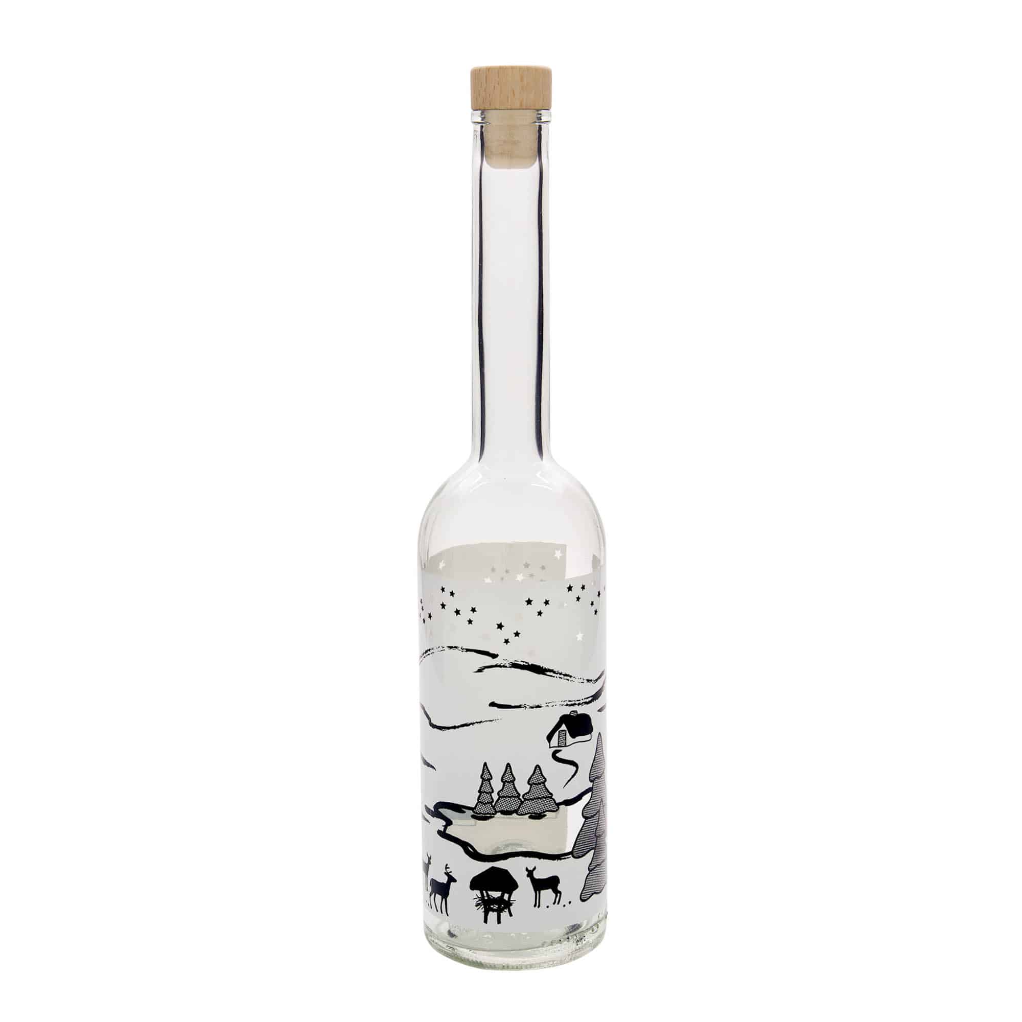 500 ml Glasflasche „Opera“, Motiv: Wintertraum-Bianco, Mündung: Kork