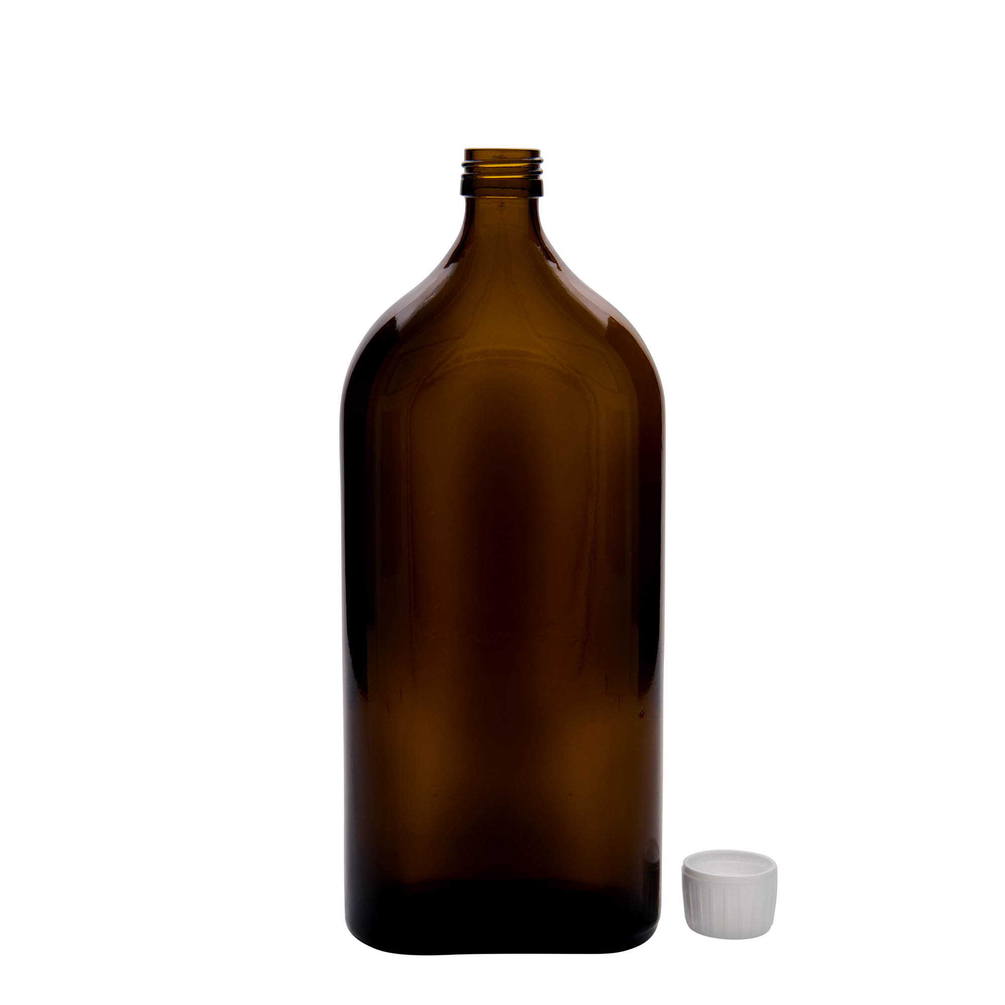 1.000 ml Medizinflasche Meplat, oval, Glas, braun, Mündung: PP 28