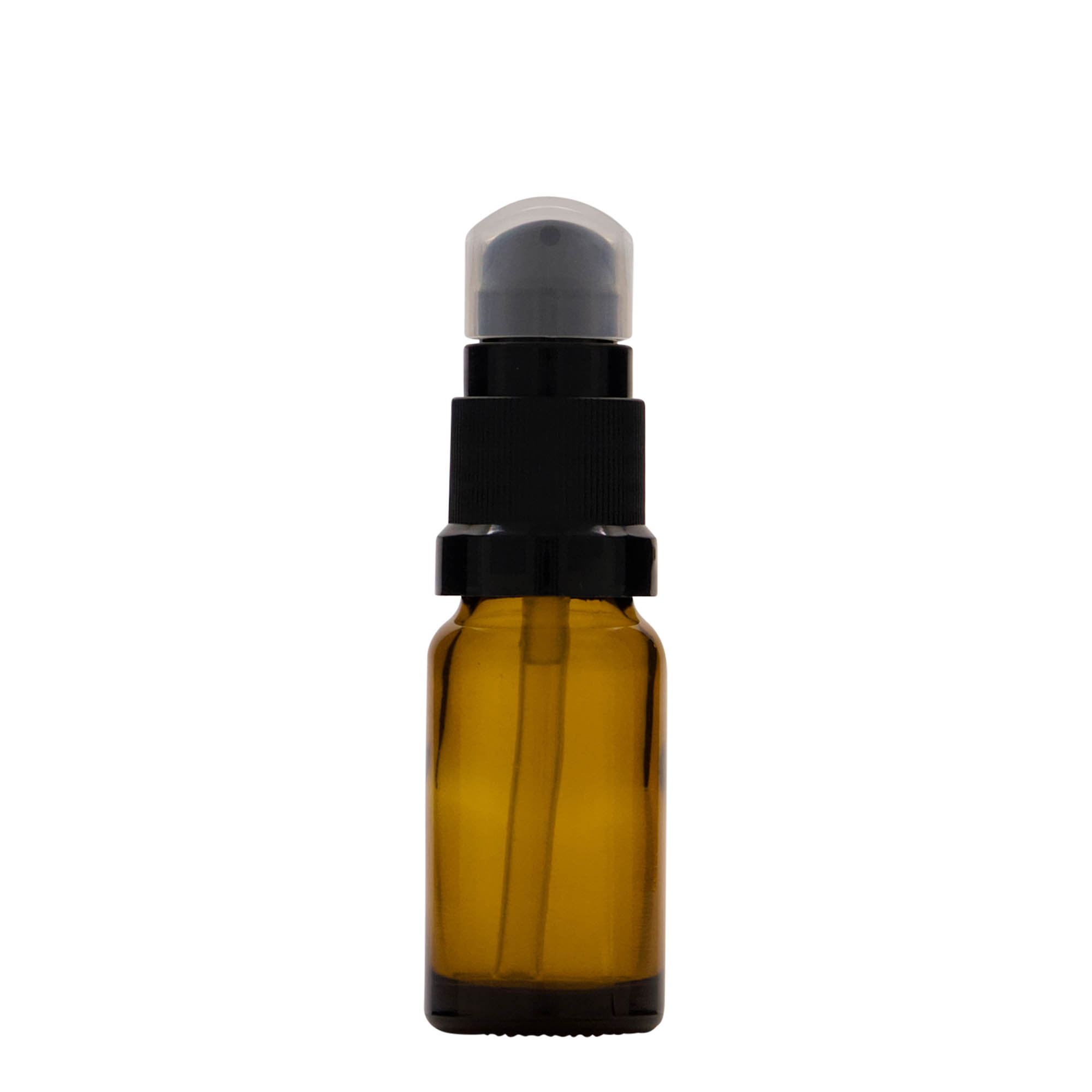 10 ml Medizinflasche mit Lotionspumpe, Glas, braun, Mündung: DIN 18 10 ml Medizinflasche mit Lotionspumpe, Glas, braun, Mündung: DIN 18