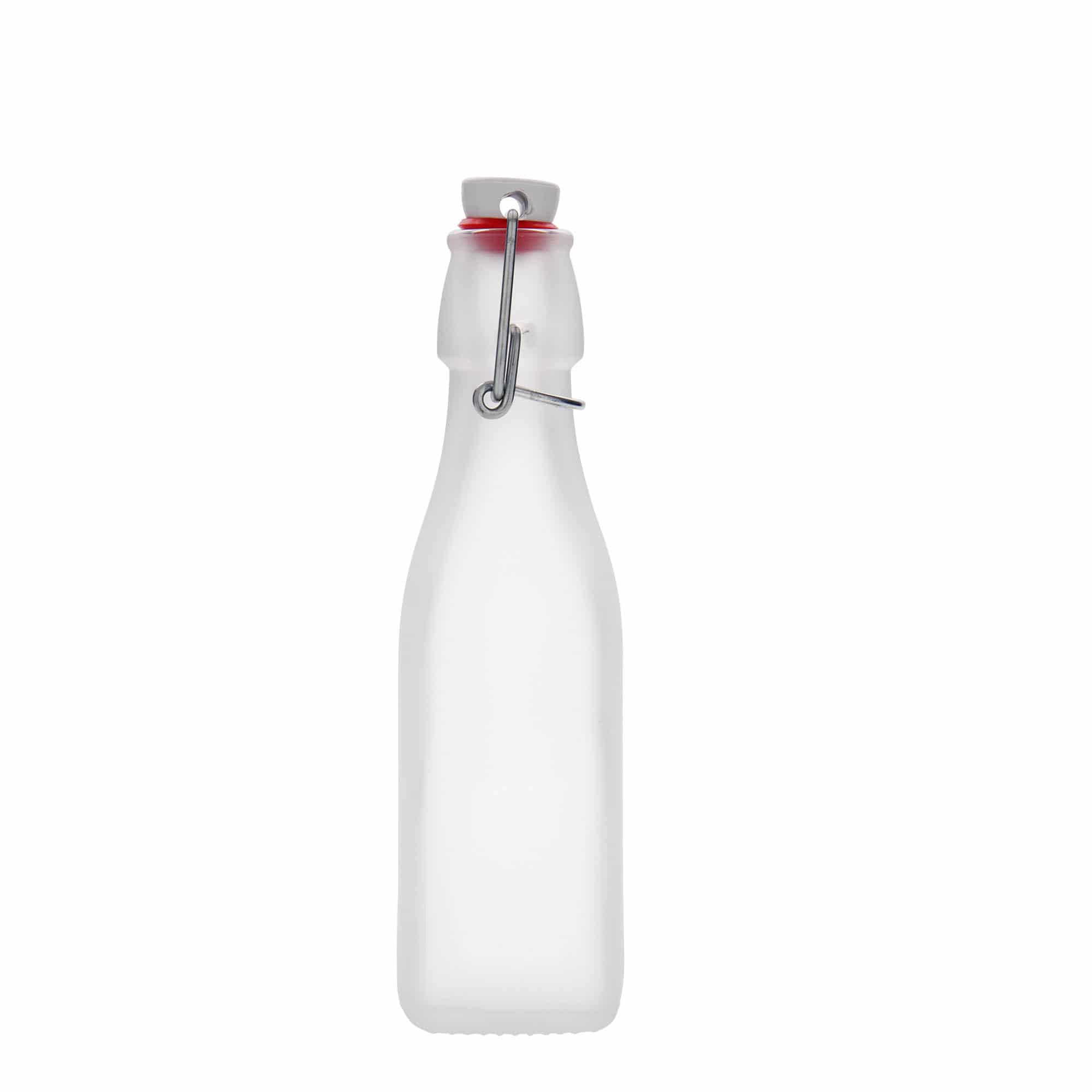250 ml Glasflasche 'Swing, quadratisch, weiß, Mündung: Bügelverschluss