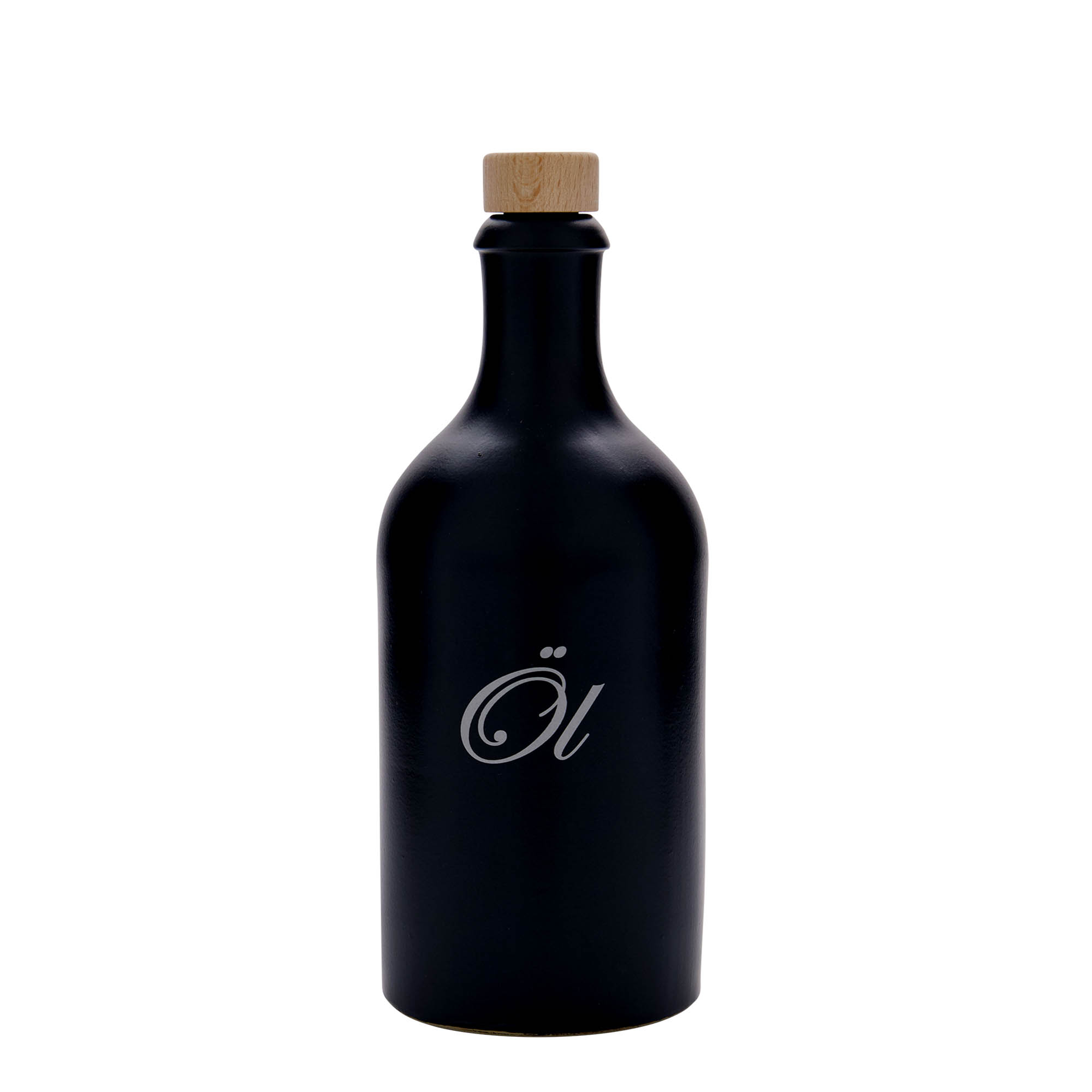 500 ml Tonkrug, Motiv: Öl, Steinzeug, schwarz, Mündung: Kork 500 ml Tonkrug, Motiv: Öl, Steinzeug, schwarz, Mündung: Kork
