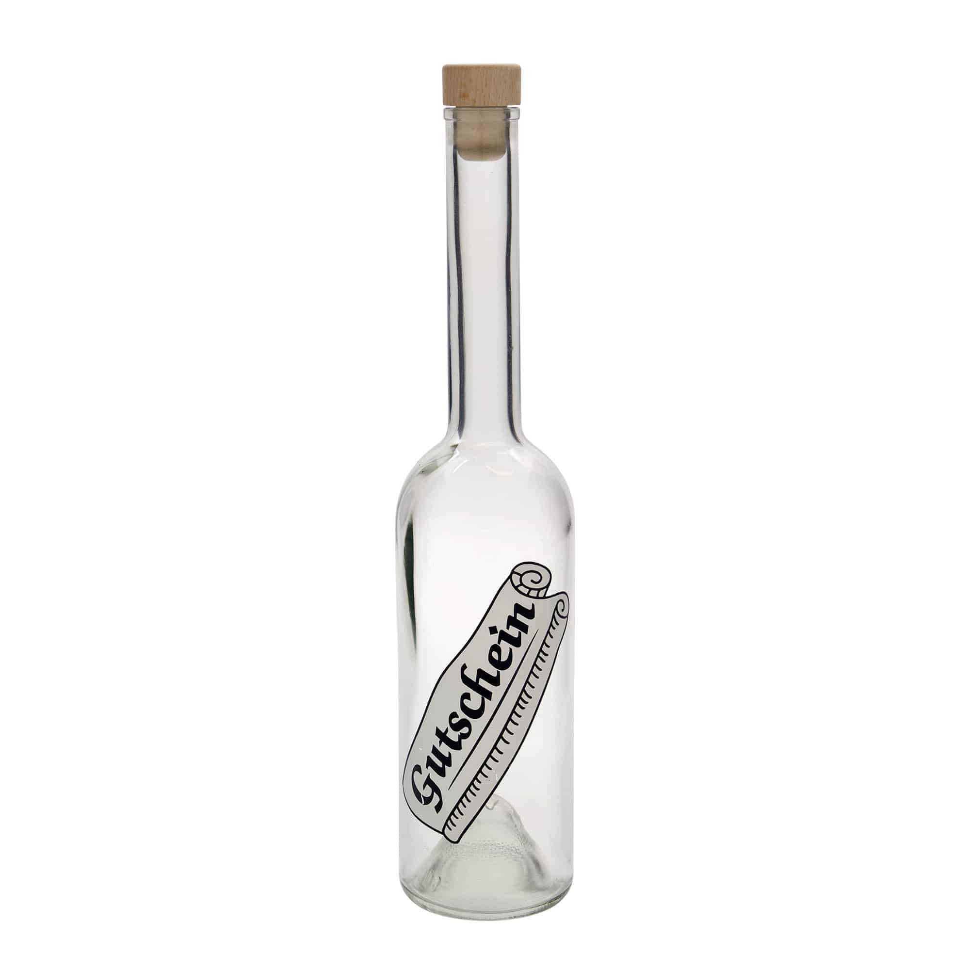 500 ml Glasflasche „Opera“, Motiv: Gutschein, Mündung: Kork