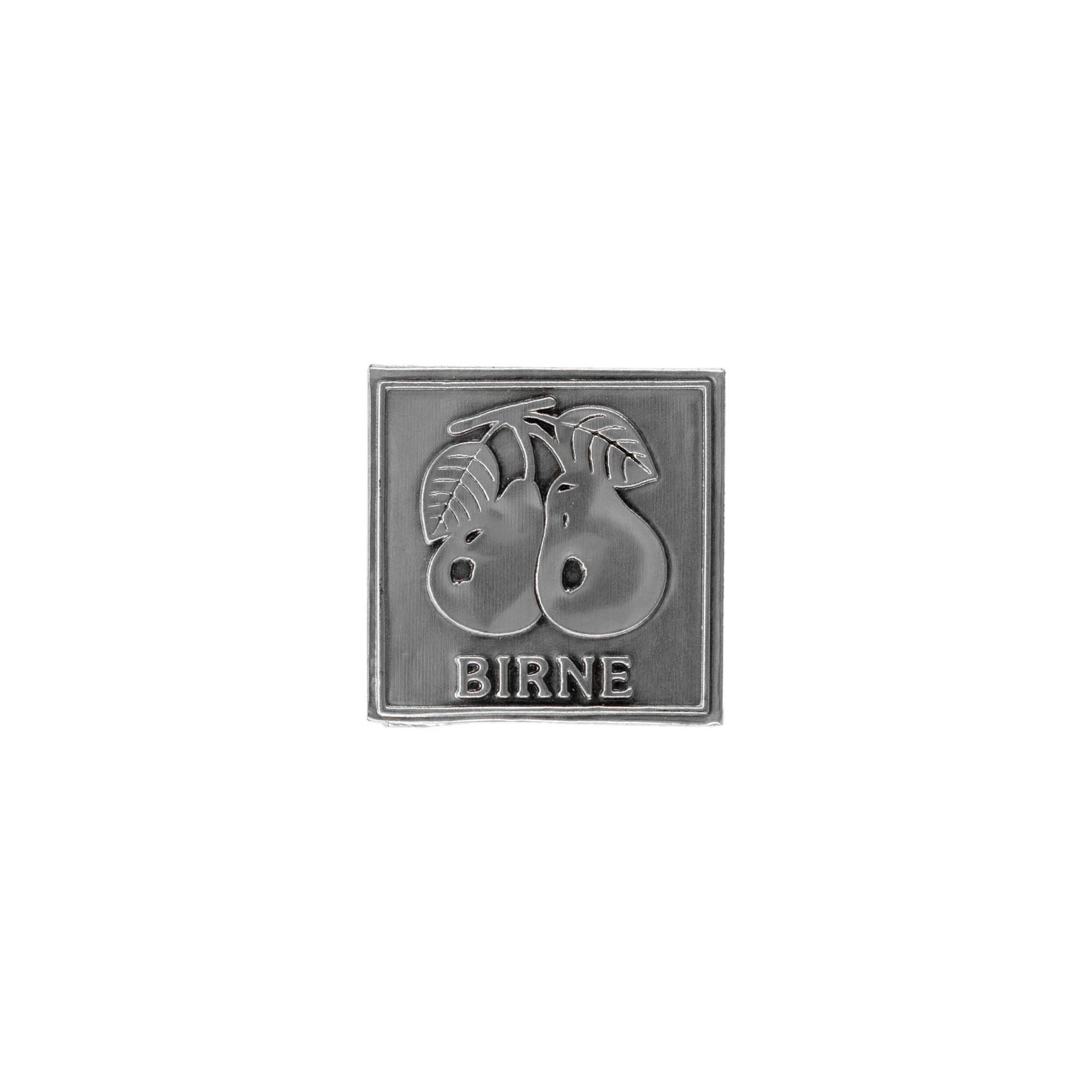Zinnetikett 'Birne', quadratisch, Metall, silber Zinnetikett 'Birne', quadratisch, Metall, silber
