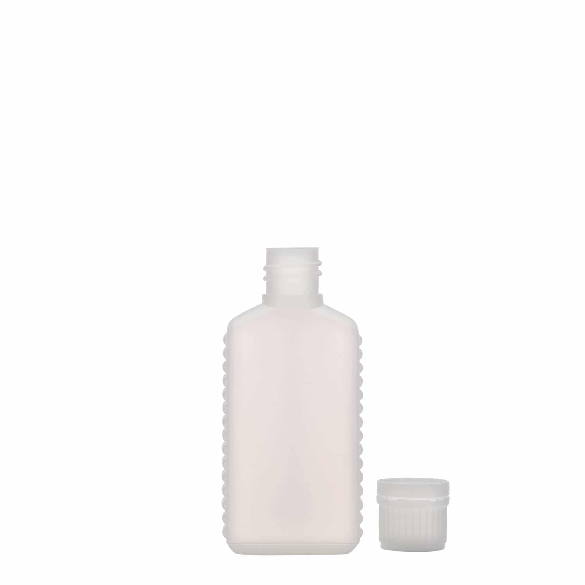 50 ml Kanisterflasche Enghals, rechteckig, HDPE-Kunststoff, natur, Mündung: DIN 18