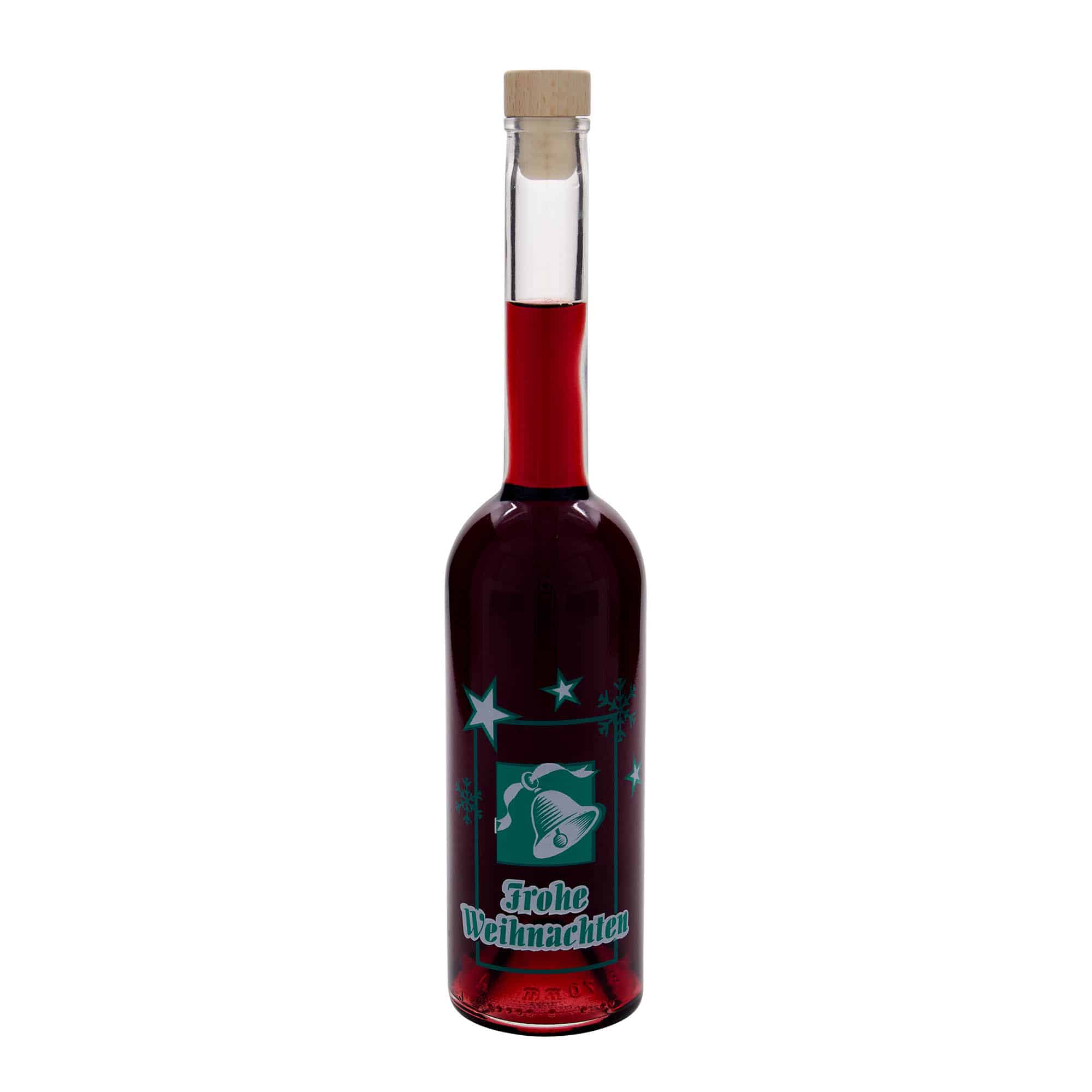 500 ml Glasflasche 'Opera', Motiv: Frohe Weihnachten, Mündung: Kork