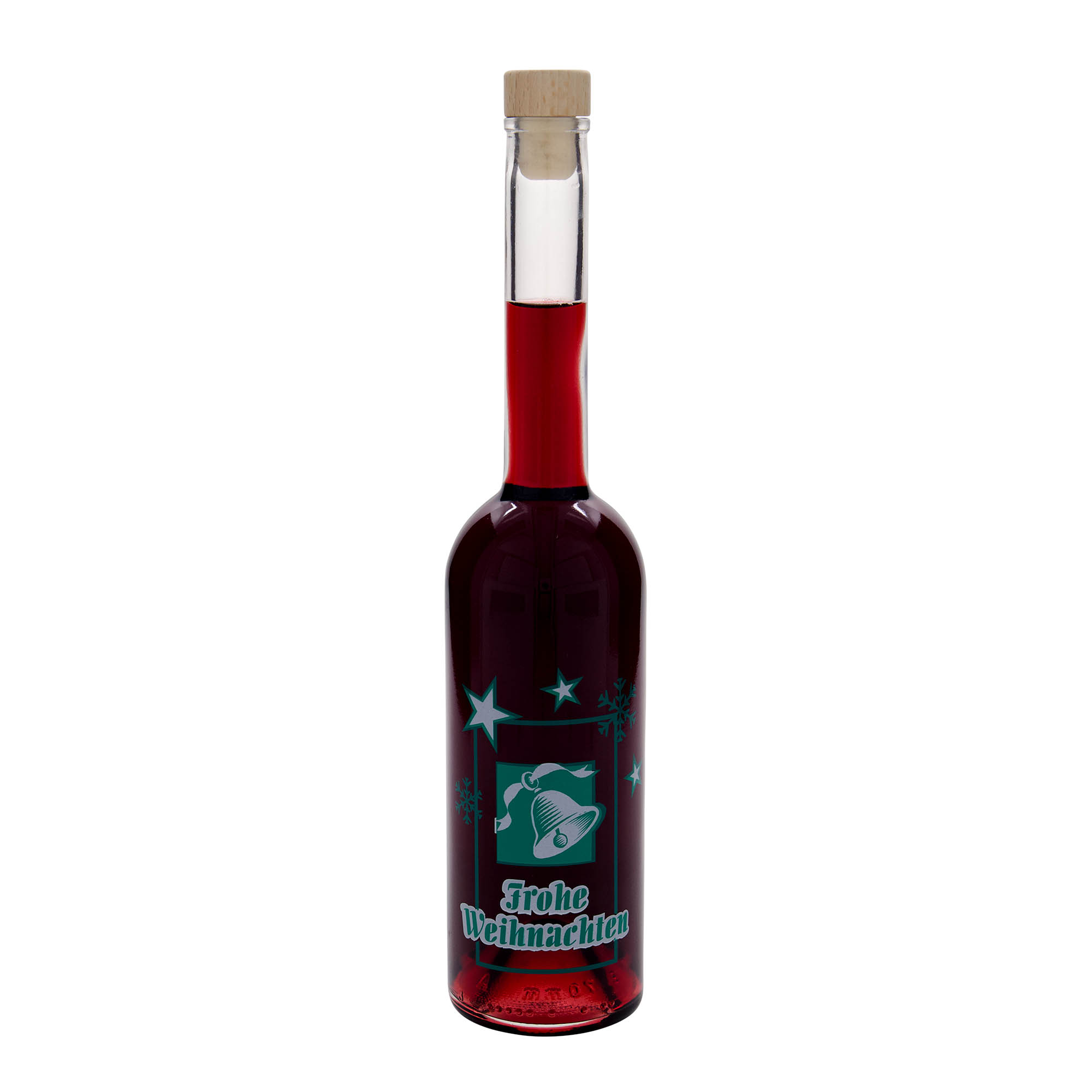 500 ml Glasflasche „Opera“, Motiv: Frohe Weihnachten, Mündung: Kork