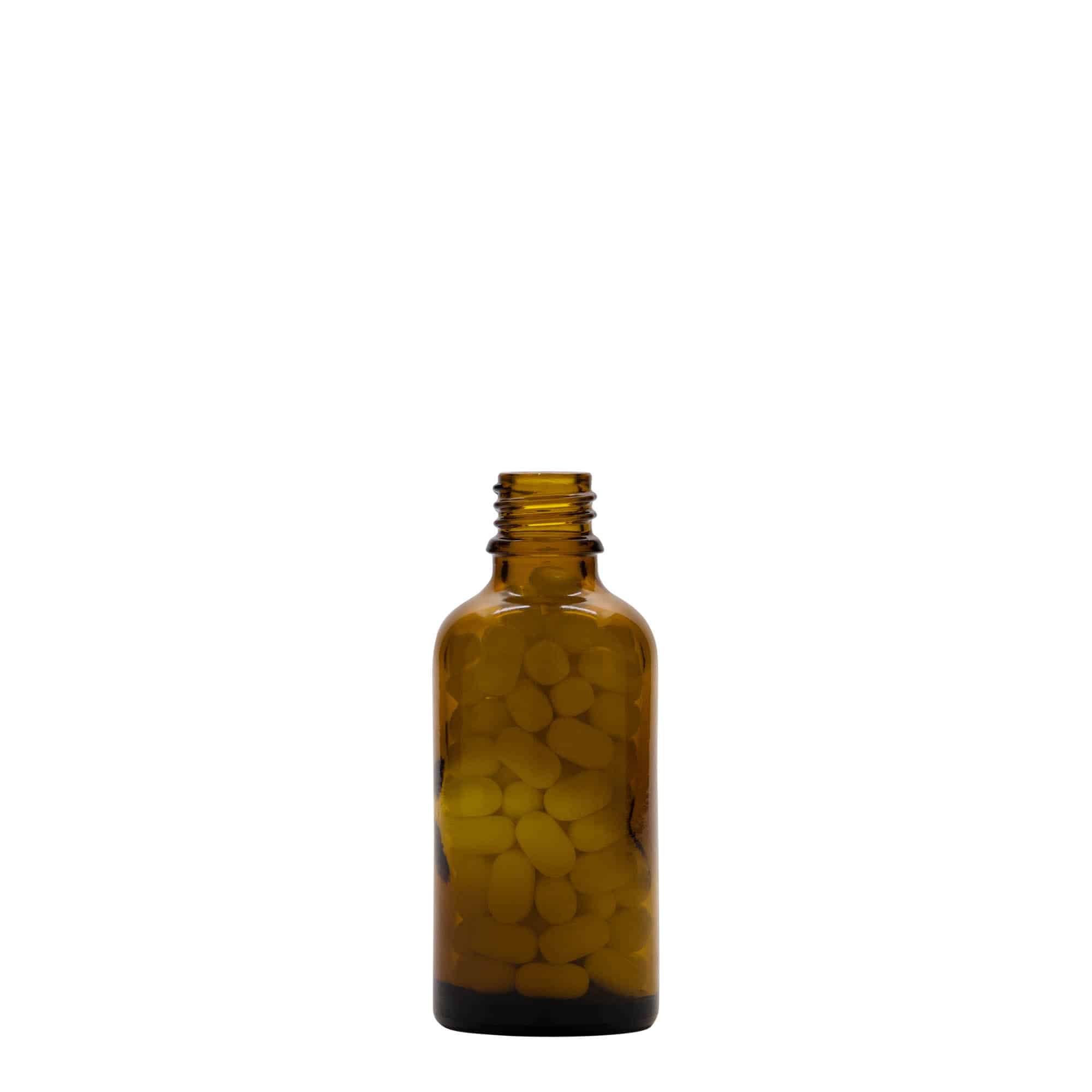 50 ml Medizinflasche, Glas, braun, Mündung: DIN 18