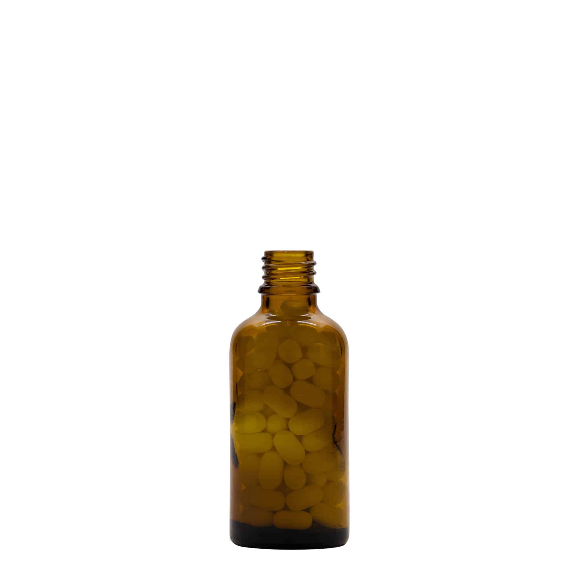 50 ml Medizinflasche, Glas, braun, Mündung: DIN 18 50 ml Medizinflasche, Glas, braun, Mündung: DIN 18