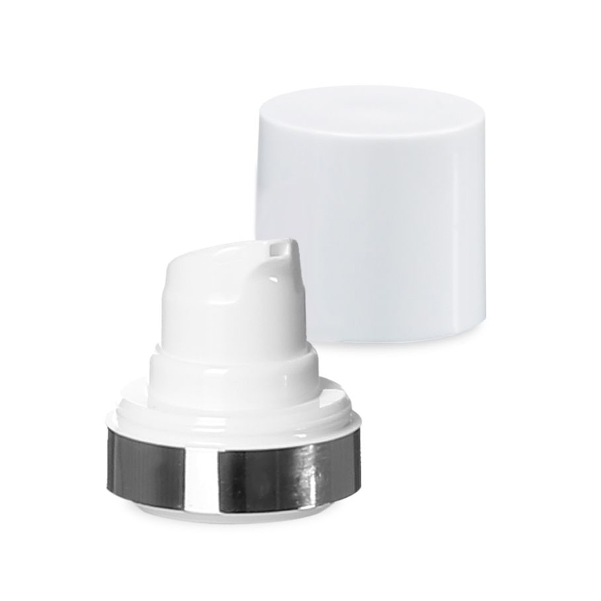 Airless Kopf Micro Silberrand + weiß, glänzende Steckkappe Airless Kopf Micro Silberrand + weiß, glänzende Steckkappe