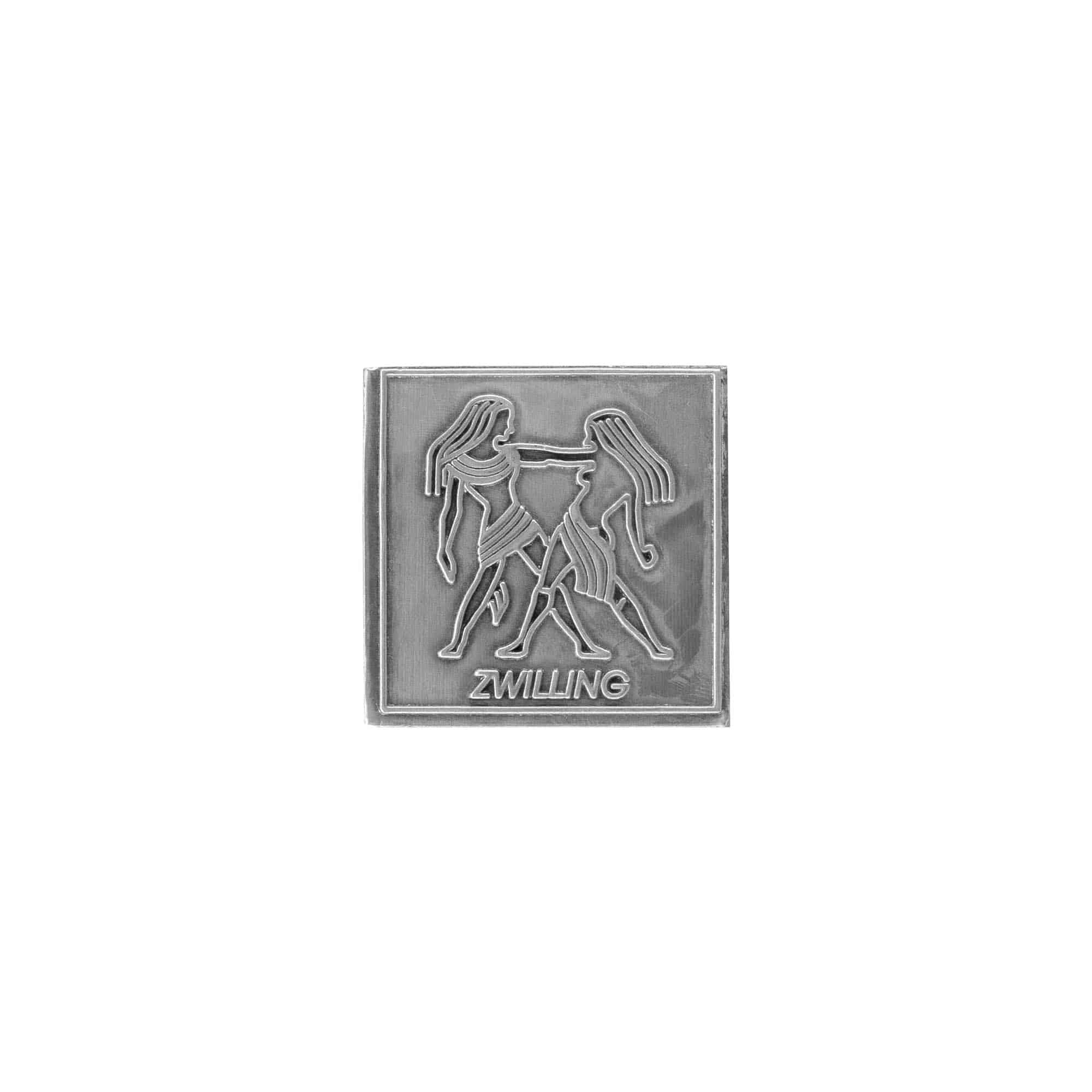 Zinnetikett 'Zwilling', quadratisch, Metall, silber