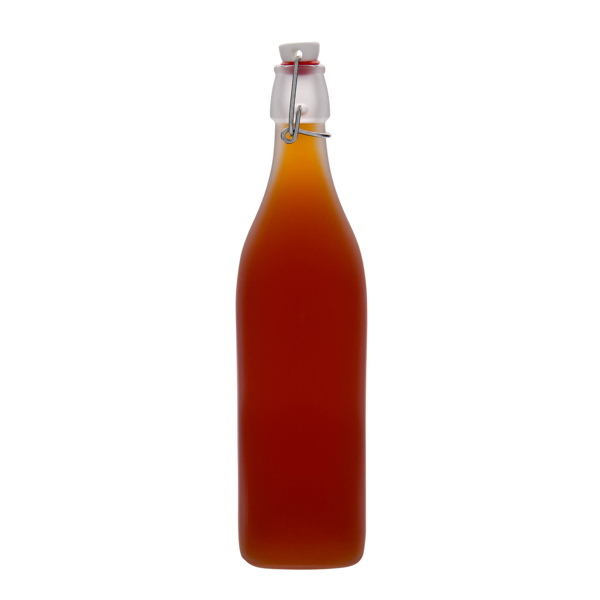 1.000 ml Glasflasche 'Swing', quadratisch, geeist, Mündung: Bügelverschluss 1.000 ml Glasflasche 'Swing', quadratisch, geeist, Mündung: Bügelverschluss