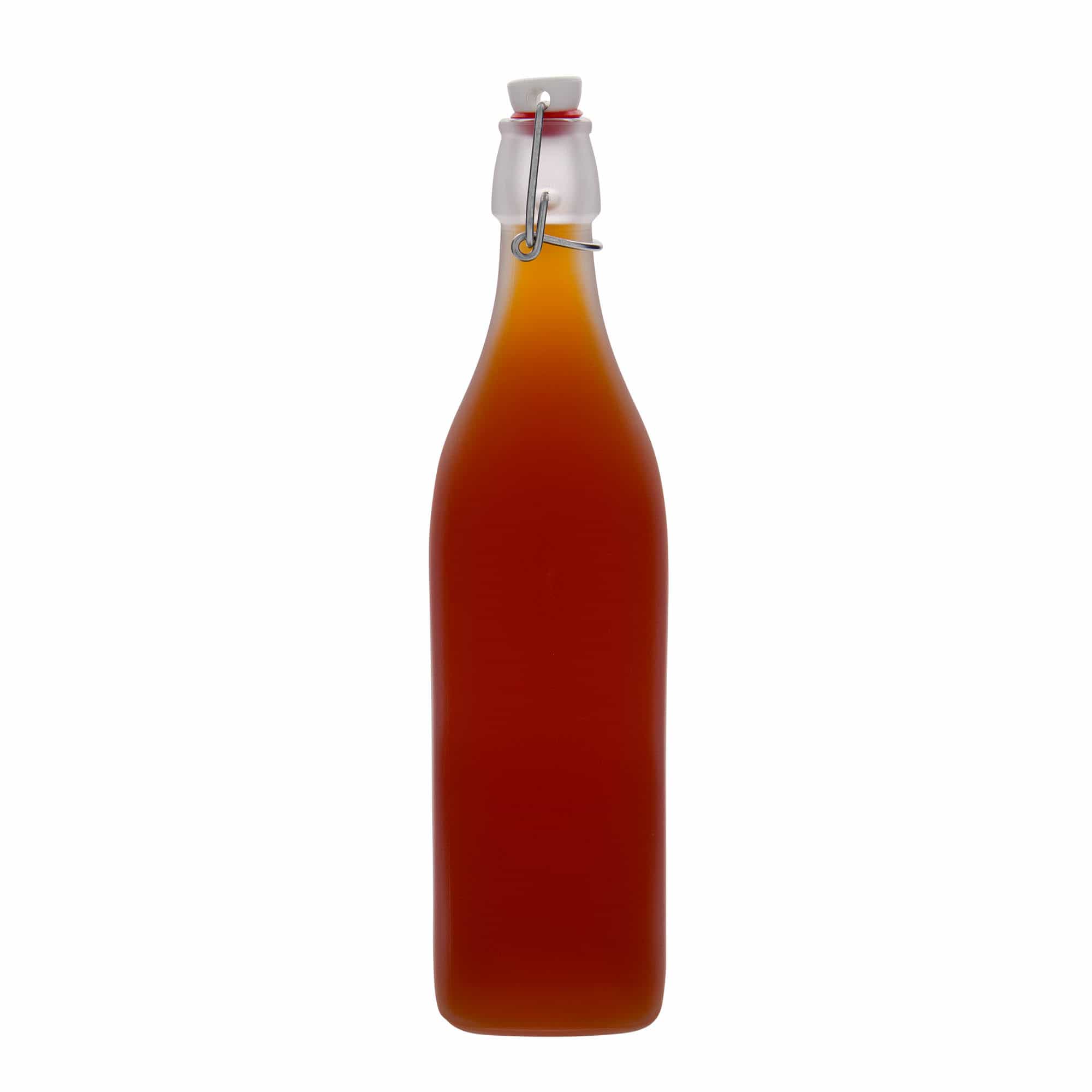 1.000 ml Glasflasche 'Swing', quadratisch, geeist, Mündung: Bügelverschluss