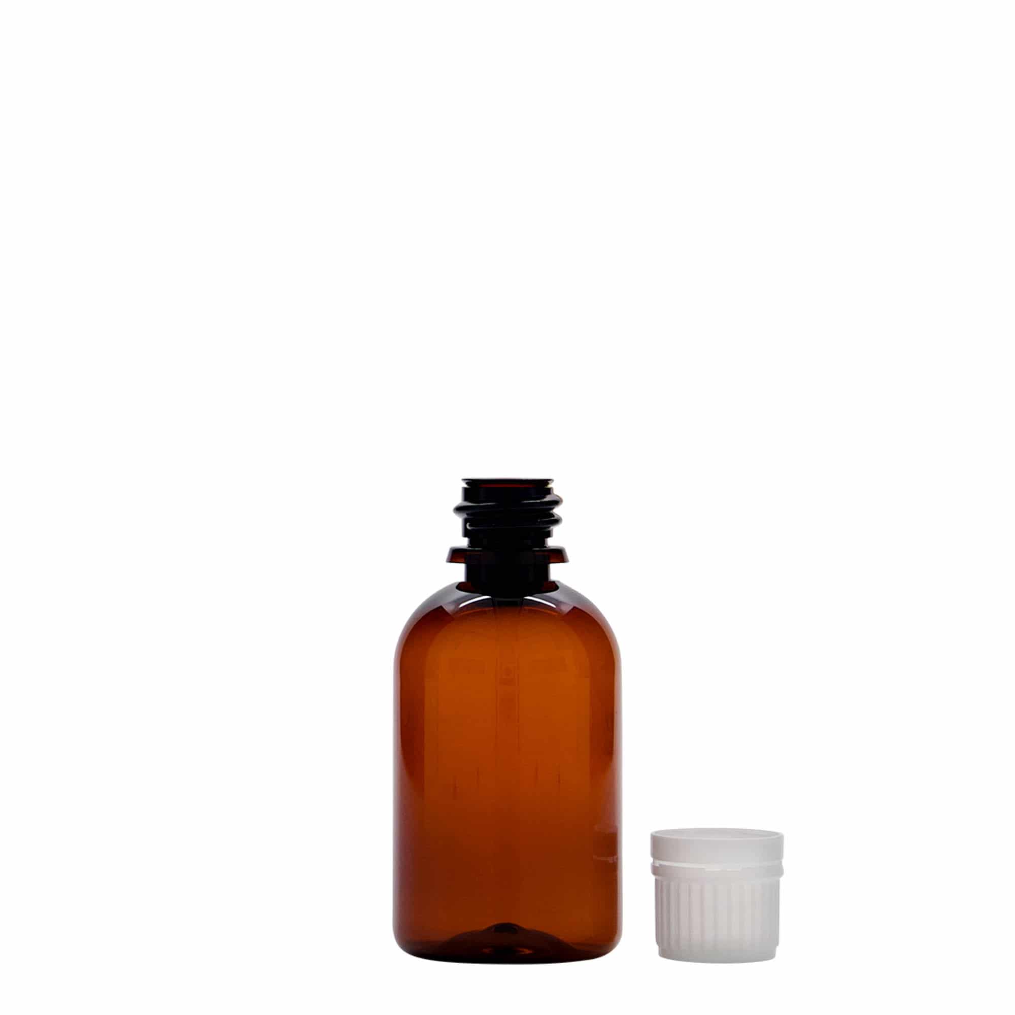 50 ml PET-Medizinflasche „Easy Living“, braun, Kunststoff, Mündung: DIN 18