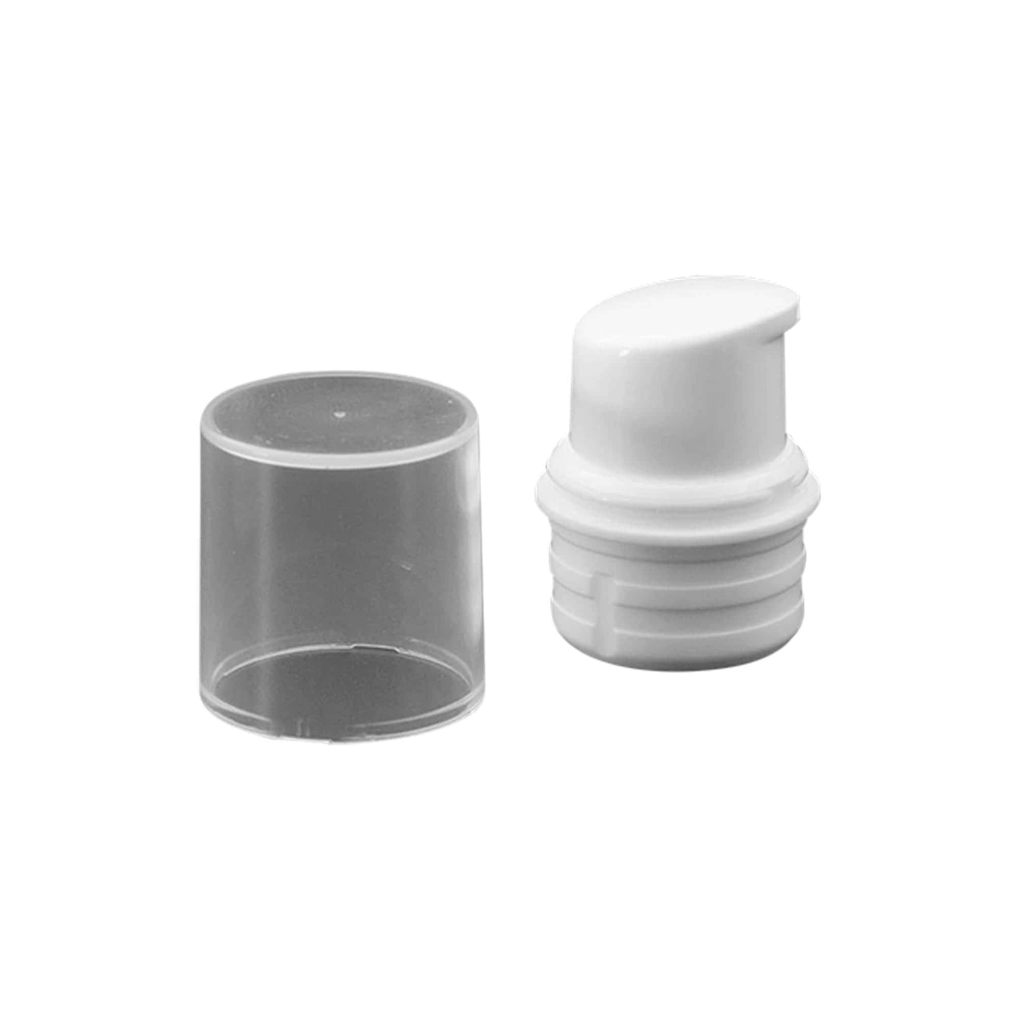Airless Dispenser Pumpkopf „Nano“, PP-Kunststoff, weiß mit transparenter Kappe
