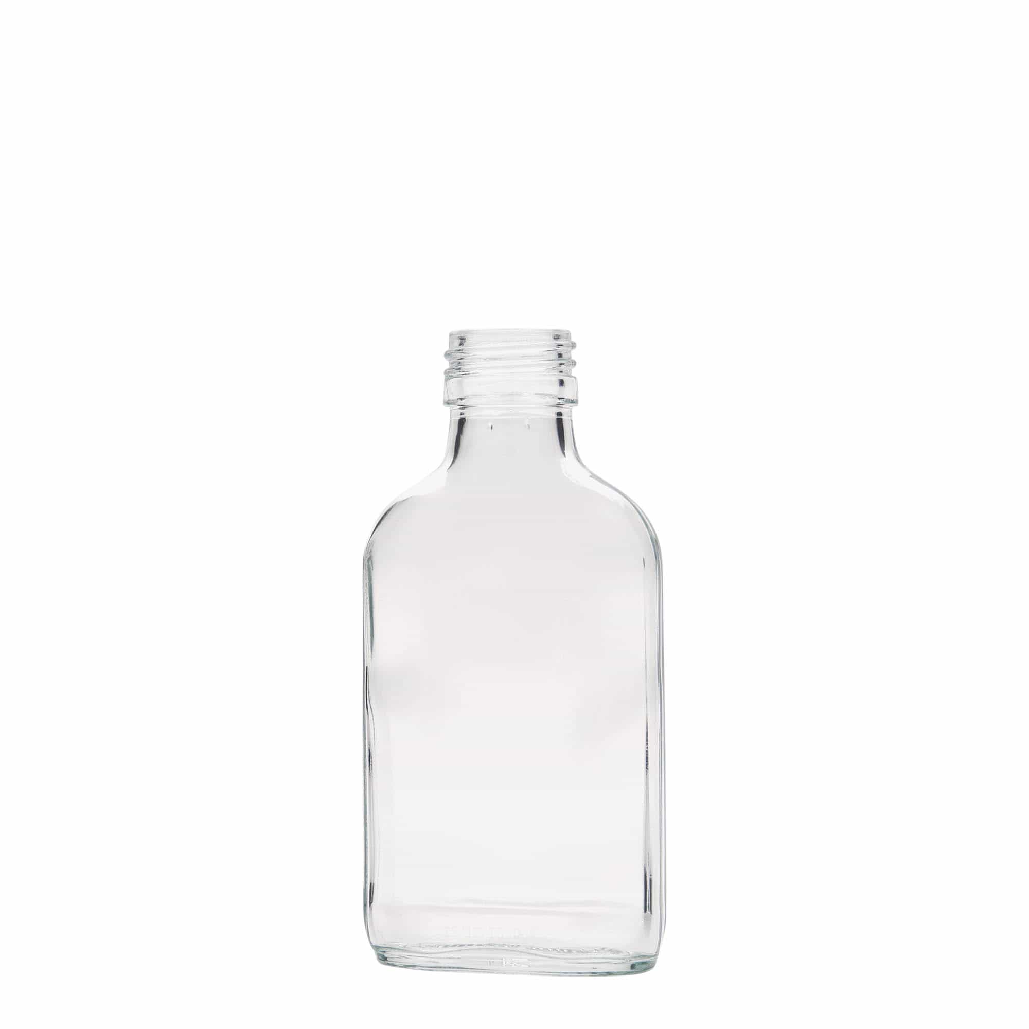 100 ml Taschenflasche, rechteckig, Glas, Mündung: PP 28