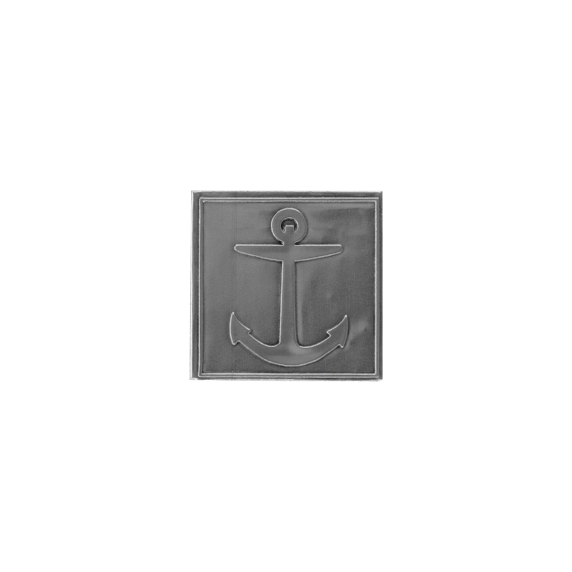 Zinnetikett 'Anker', quadratisch, Metall, silber Zinnetikett 'Anker', quadratisch, Metall, silber
