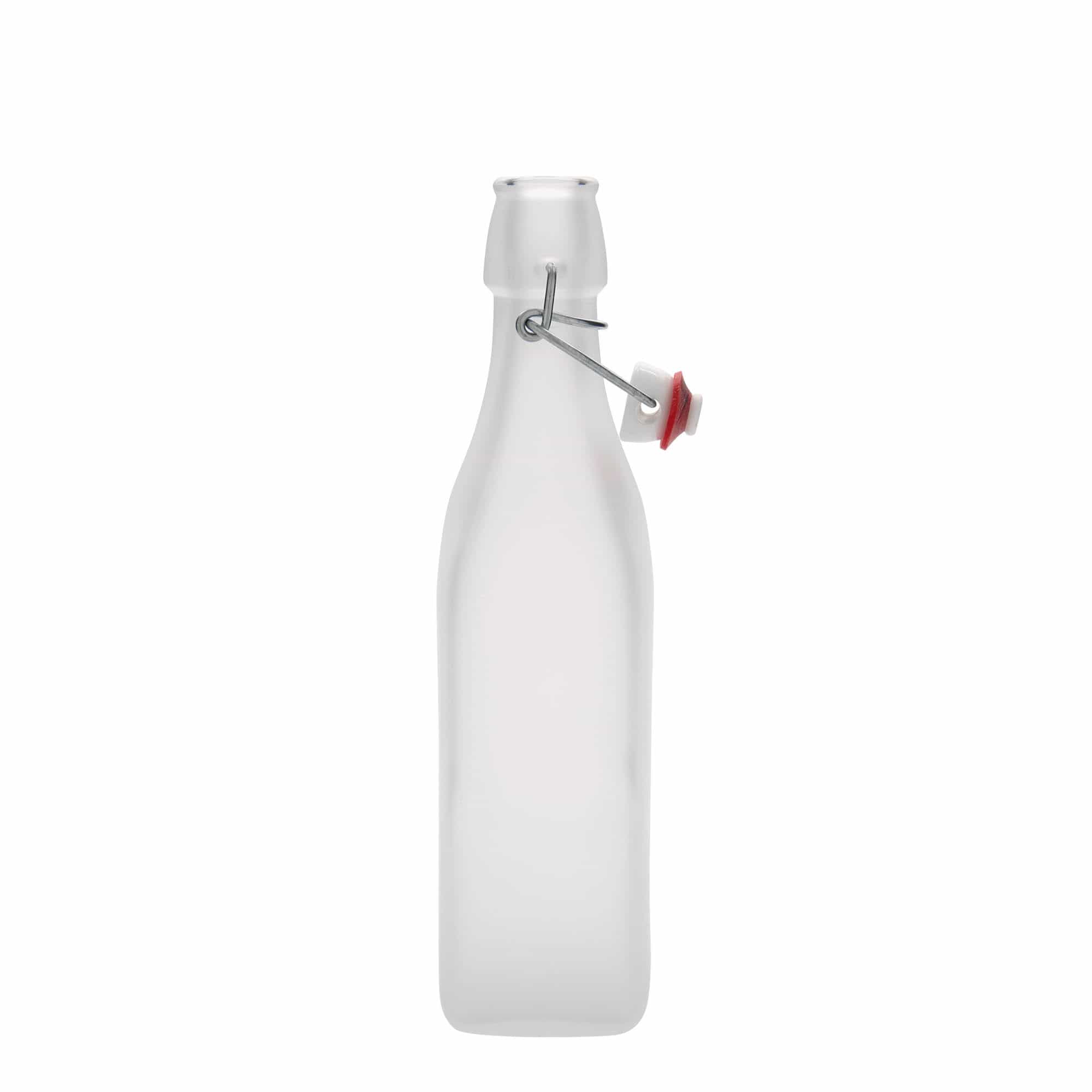 500 ml Glasflasche 'Swing', quadratisch, weiß, Mündung: Bügelverschluss