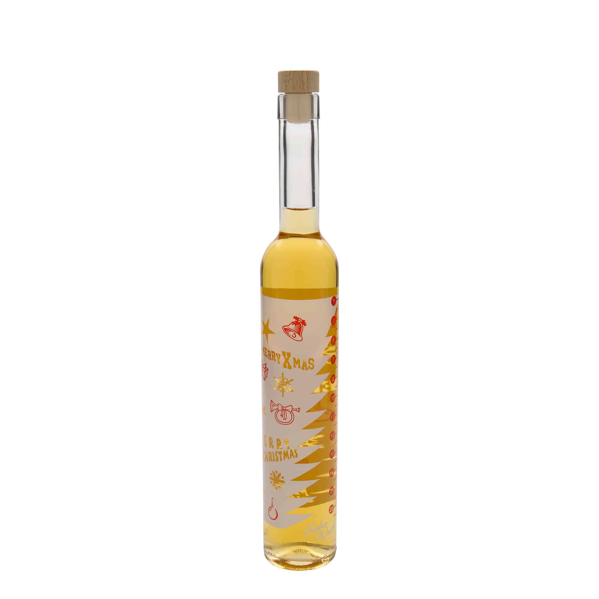 500 ml Glasflasche Maximo bedruckt „Adventskalender“, Mündung: Kork